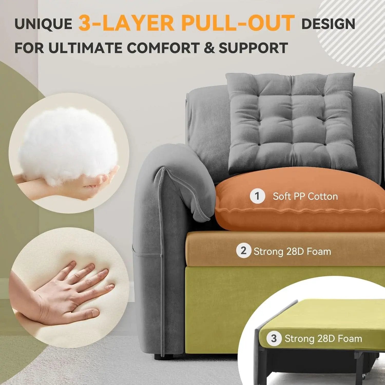 Light Grey Eighty Seven Inch Convertible Sleeper Sofa from PriceLows™