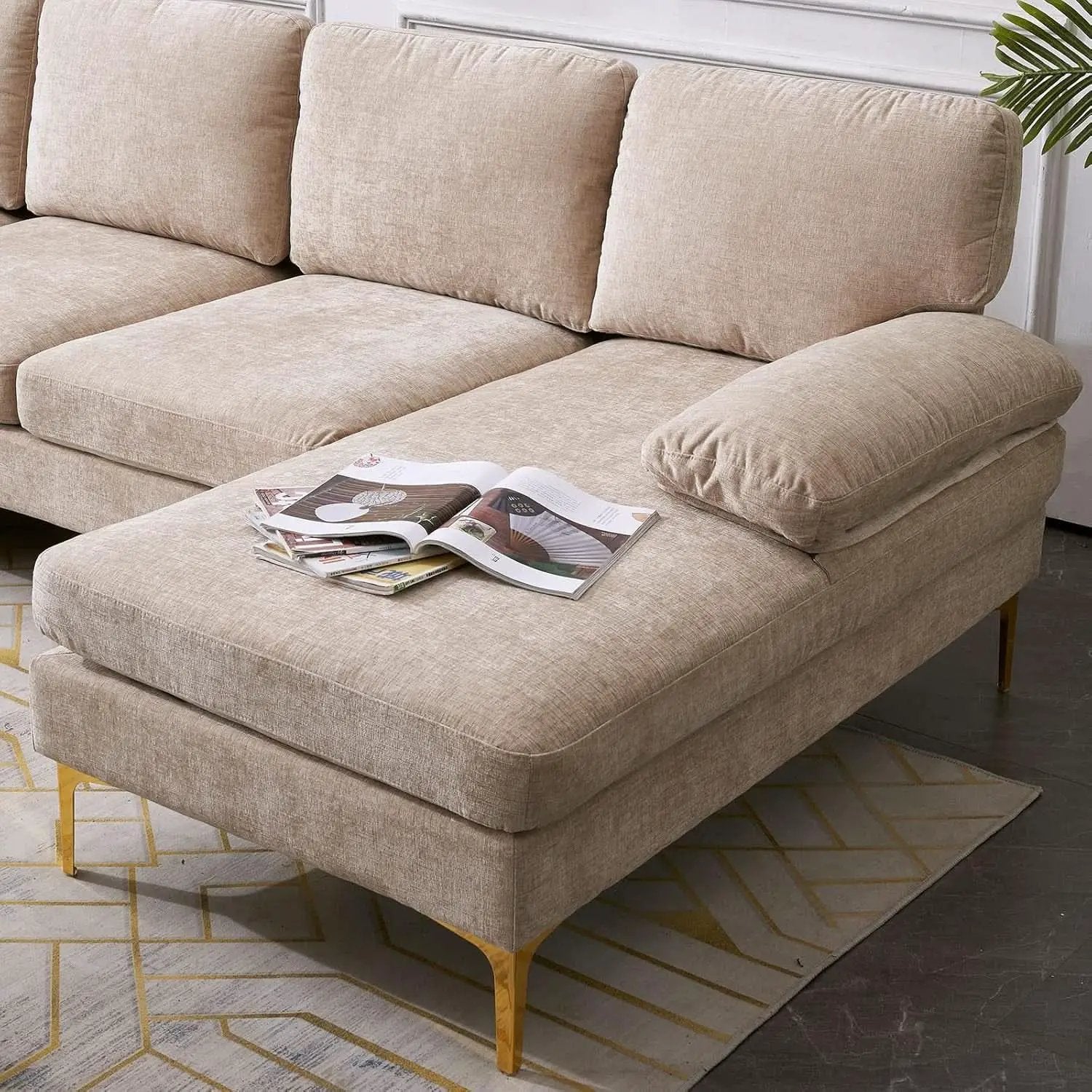 Convertible Sectional Sofa 110 Inch Camel U Shape from PriceLows™