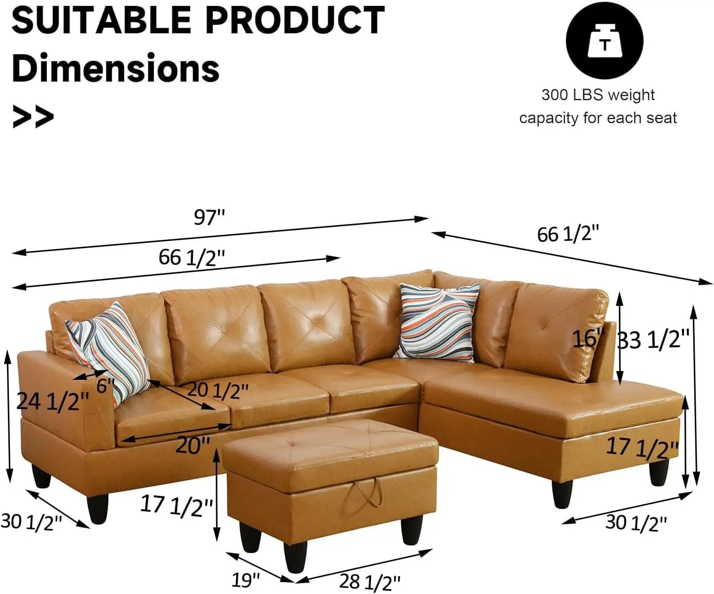 Leather Sectional Sofa L Shape With Storage Ottoman Ginger from PriceLows™