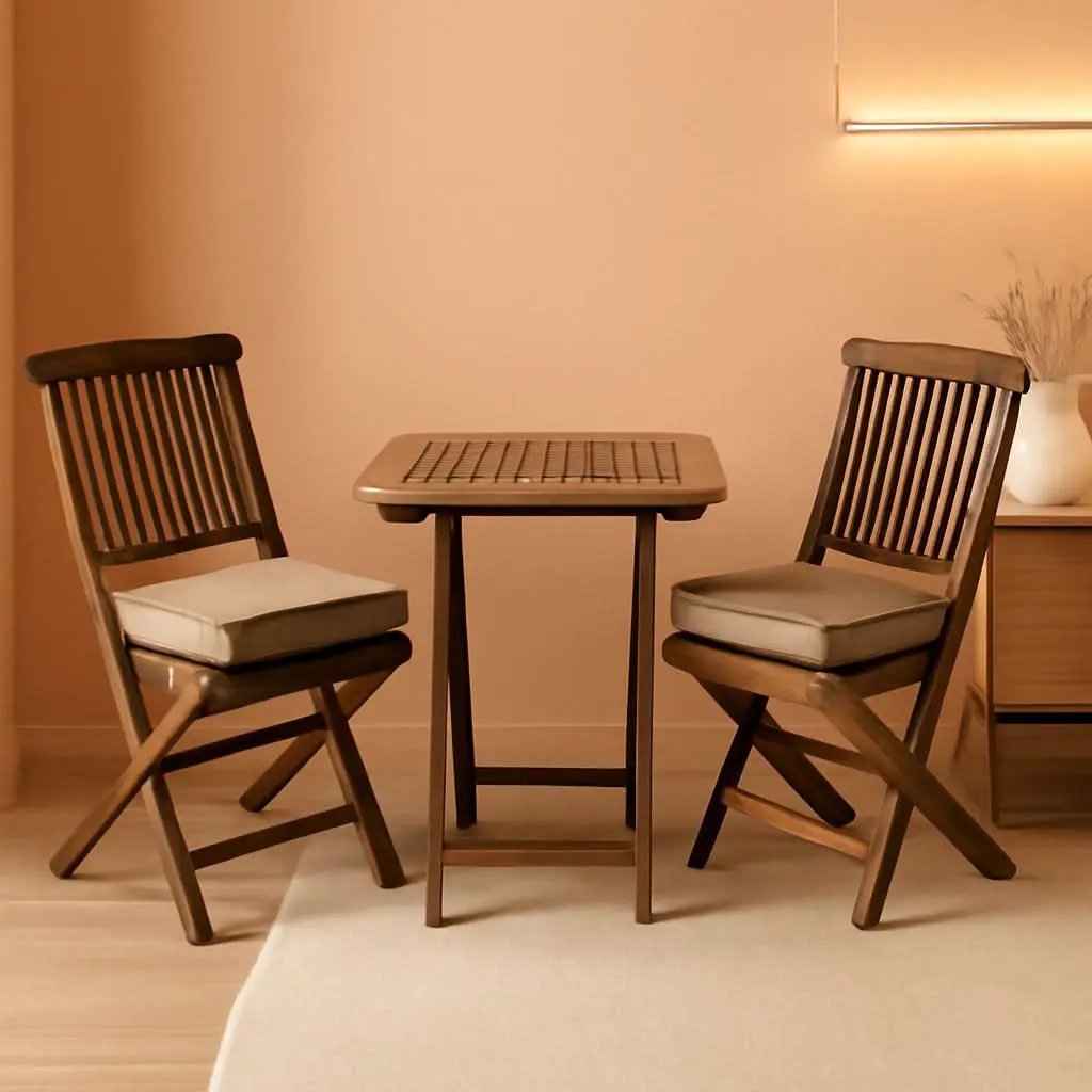 Eucalyptus Wood 3 Piece Foldable Bistro Set Beige Cushions from PriceLows™