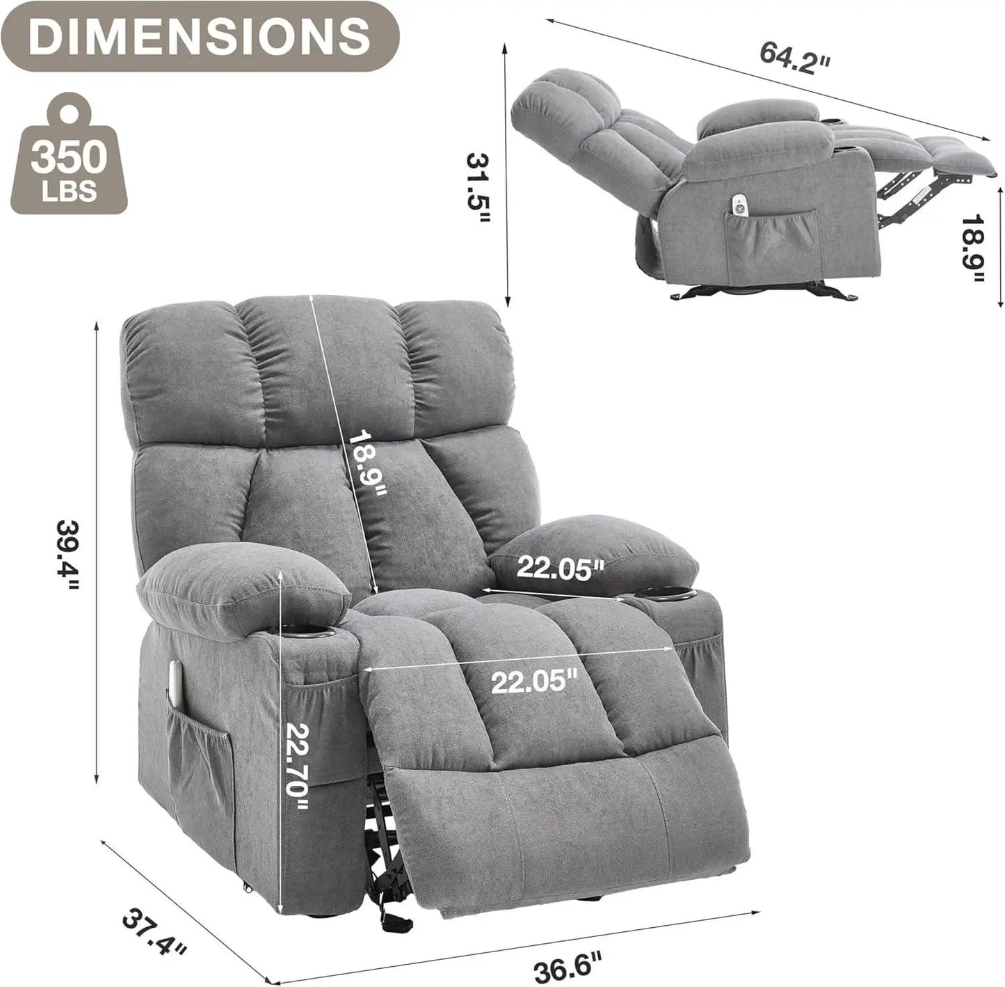Massage Rocker Recliner Chair With Heat And Vibration Grey from PriceLows™