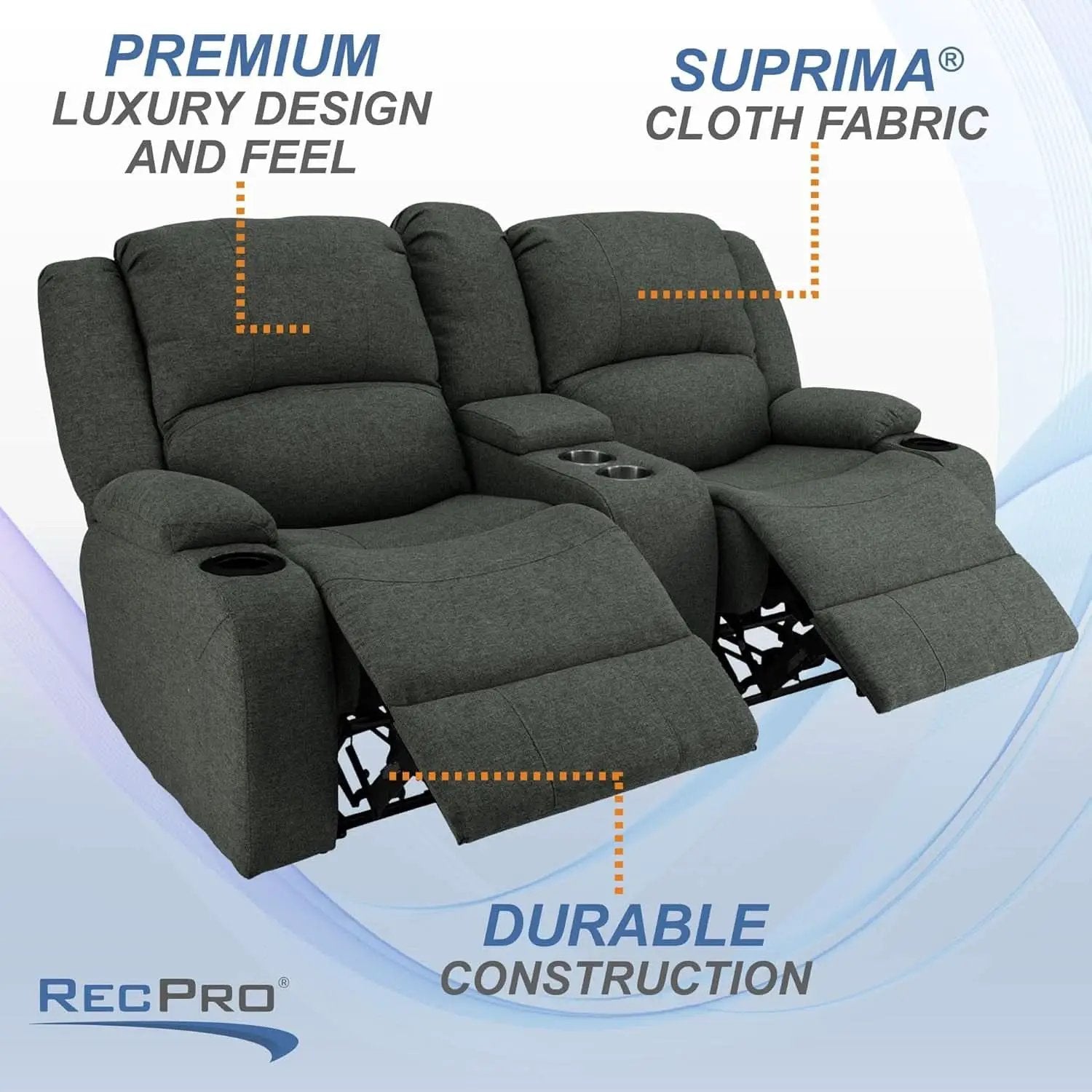 Powered Double Wall Hugger Recliner Sofa 67in Fossil Cloth from PriceLows™
