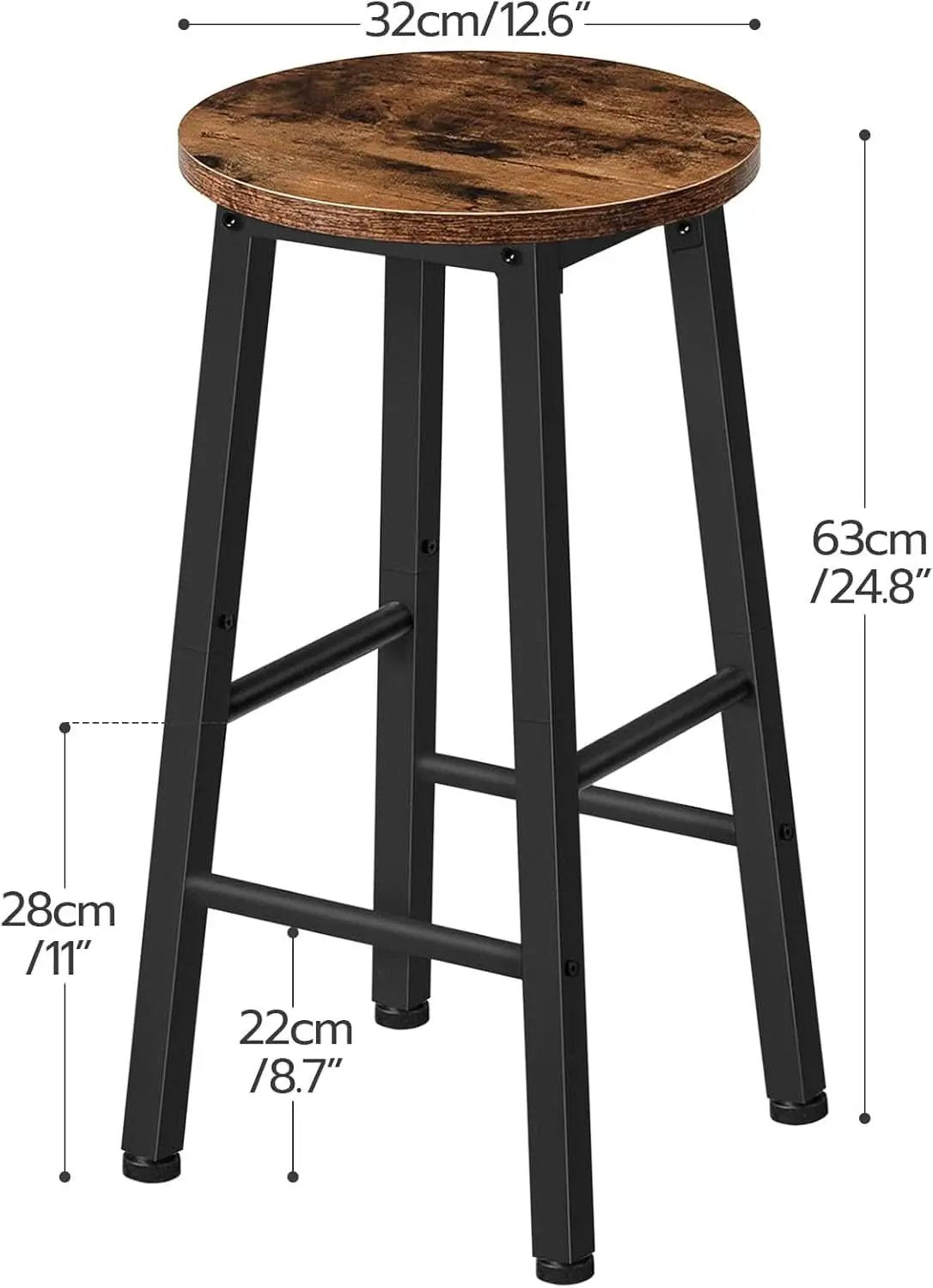 Bar Stools Set Of 2 24.8 Inch Rustic Brown Kitchen Island from PriceLows™