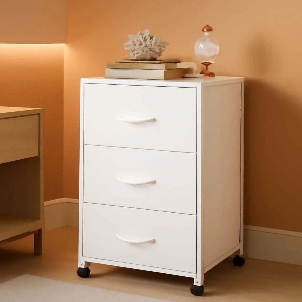 White Dresser With 3 Drawers And Wheels Wood Top Storage from PriceLows™