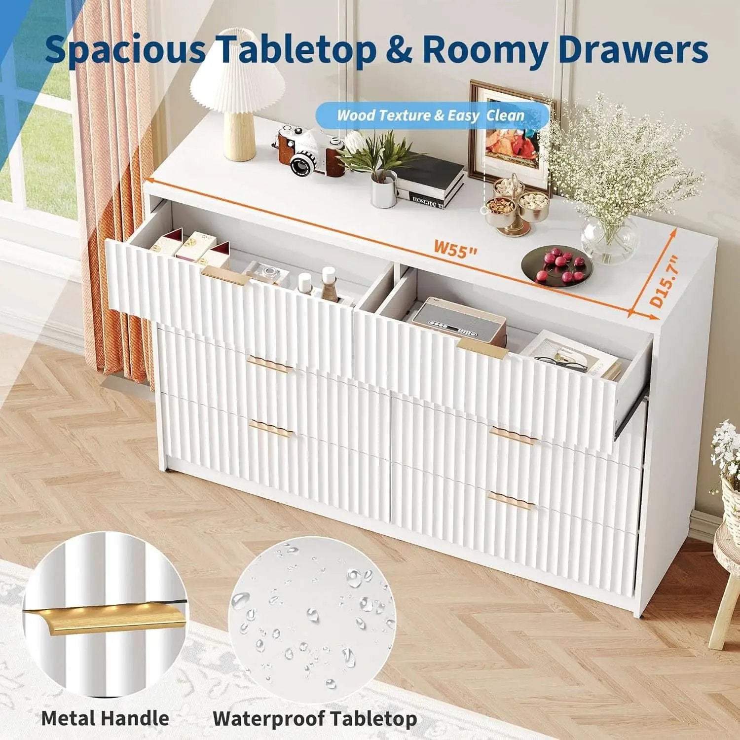 White Solid Maple Dresser Anti Tip LargeCapacityDrawers from PriceLows™