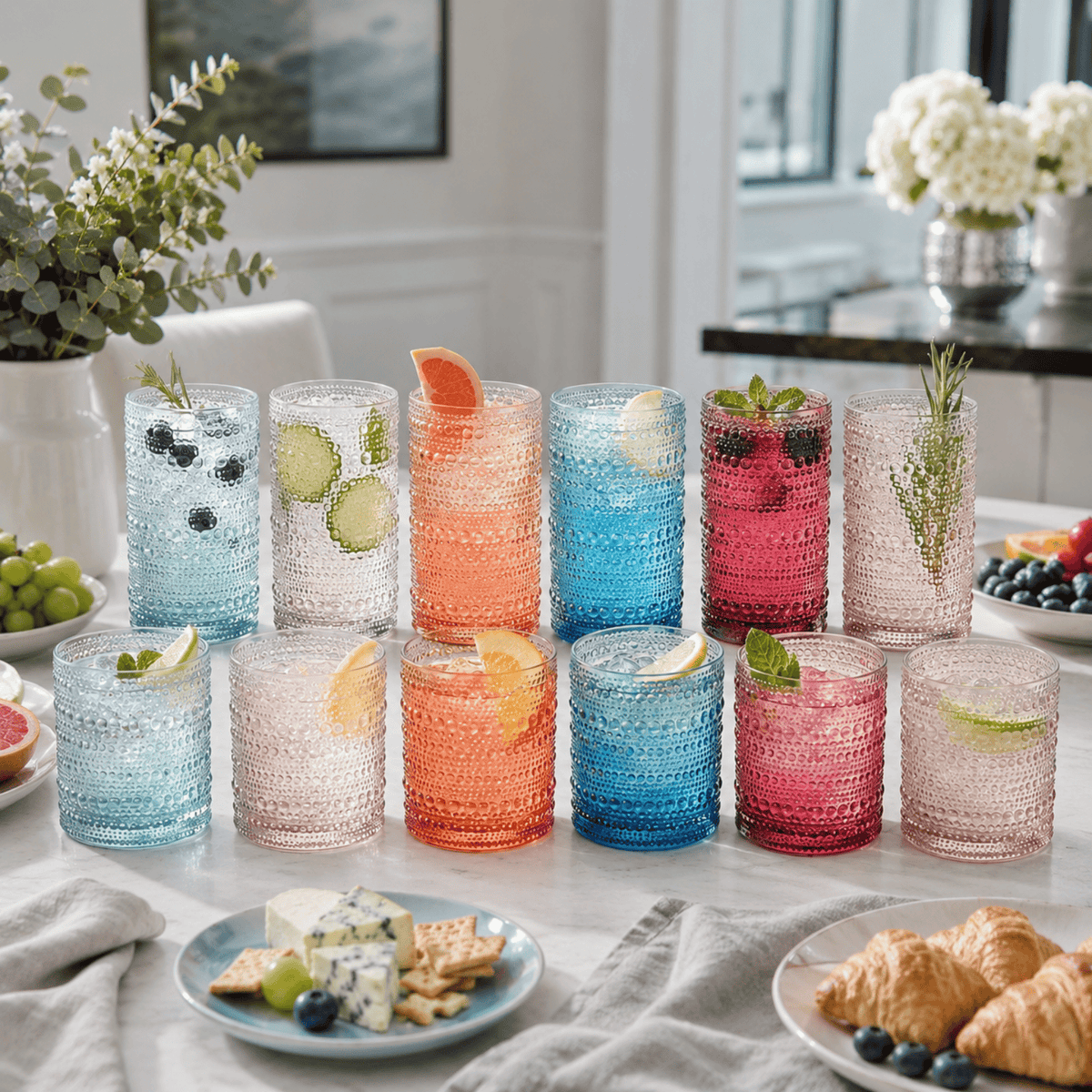 Tonal Hobnail Highball & Lowball Glassware | 12.17 oz | Set of 12 | Entertaining