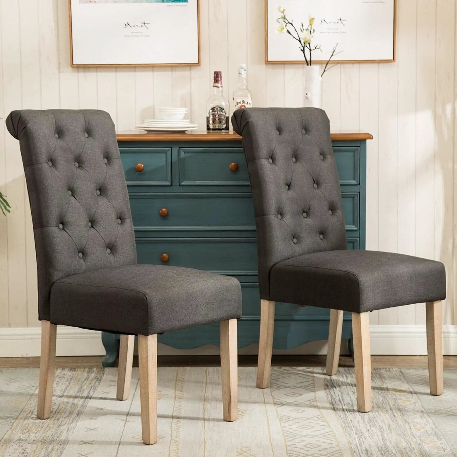 Habit Solid Wood Tufted Parsons Charcoal Dining Chairs Set Of 2 from PriceLows™