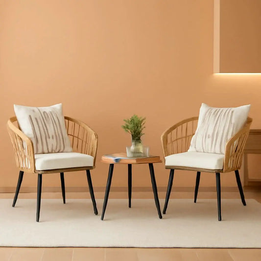 Three Piece Patio Bistro Set Outdoor Wicker Beige Rattan Table And Chairs For Balcony from PriceLows™