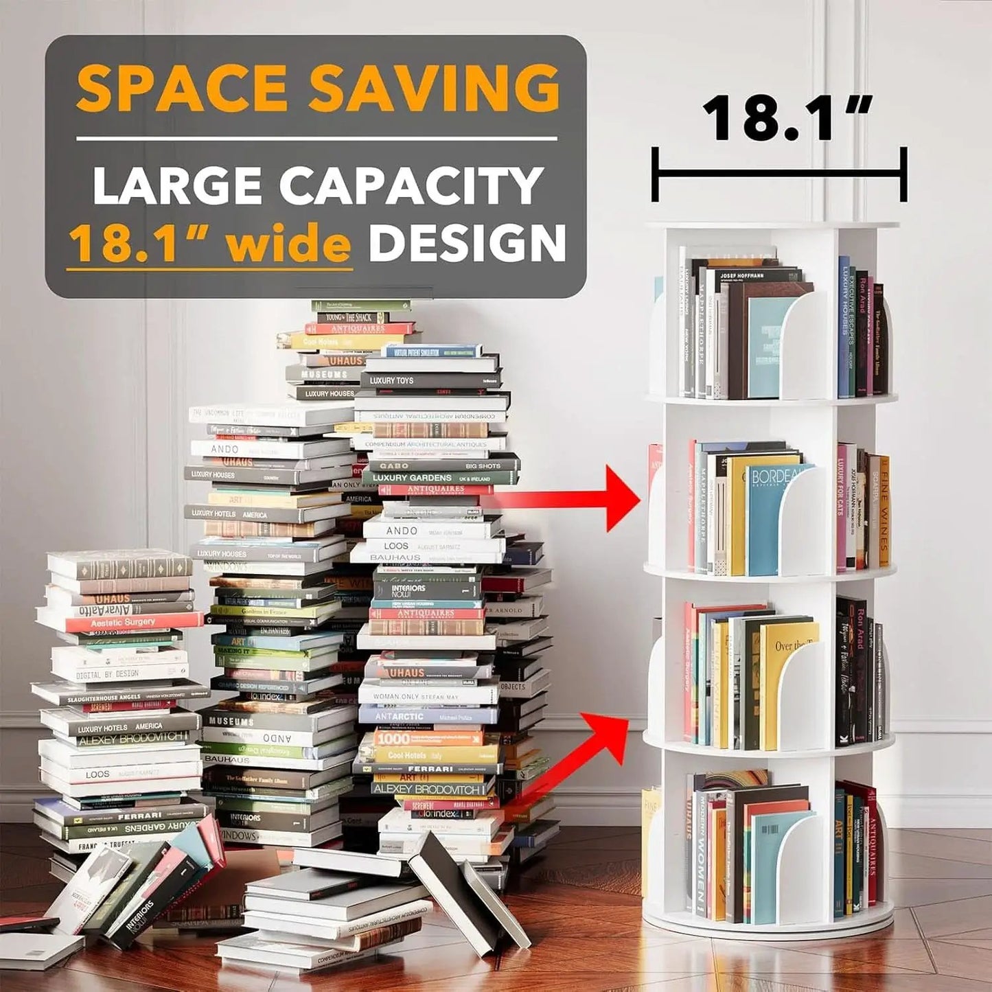 4 Tier Rotating Bookshelf Tower White Spinning Bookcase from PriceLows™