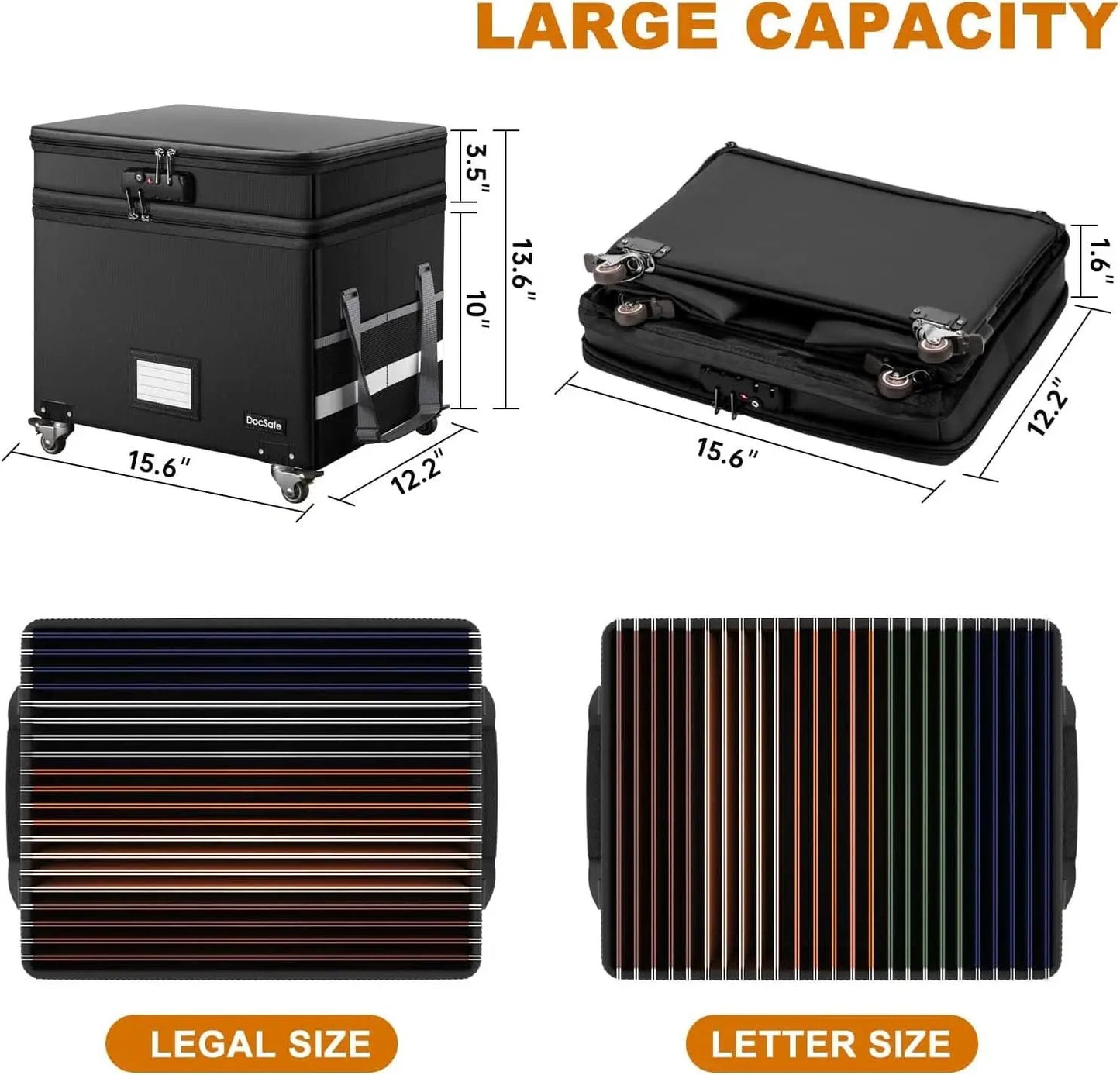 Fireproof File Box With Lock Wheels Rolling Portable from PriceLows™