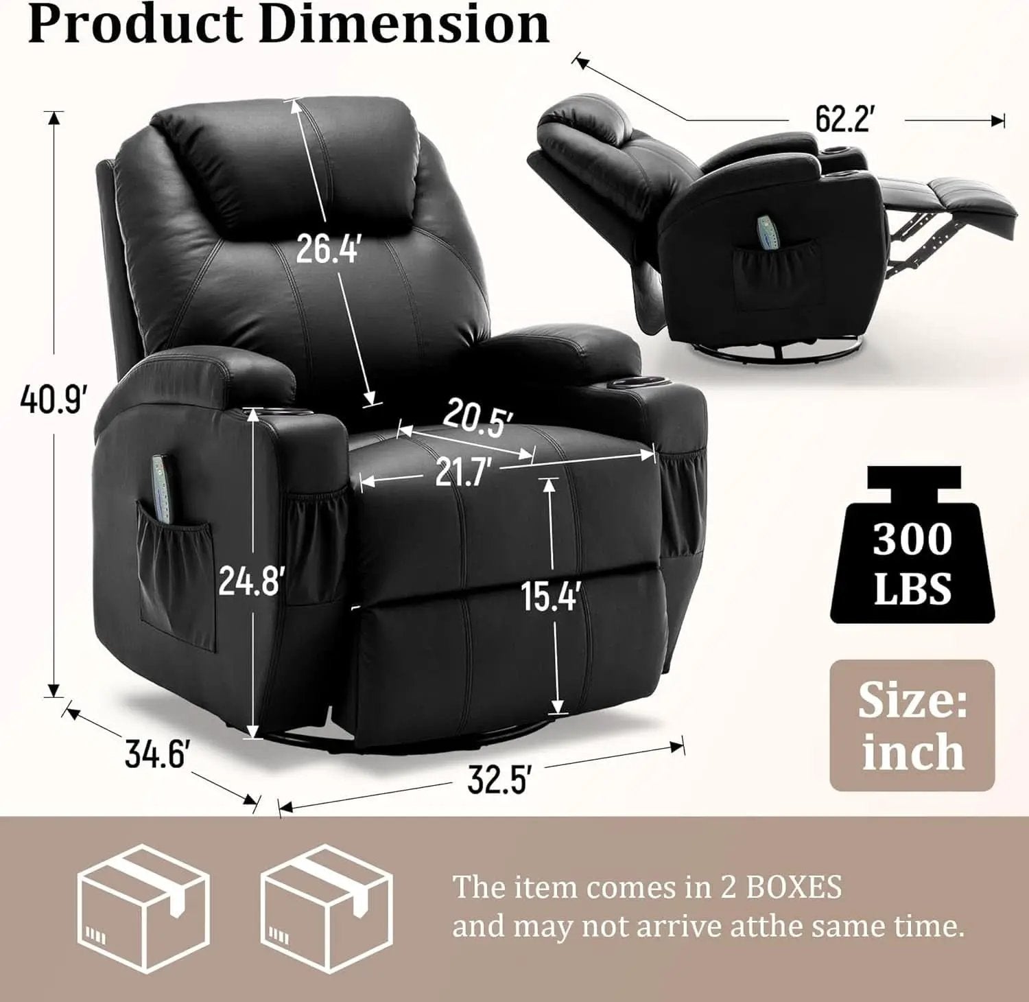 Massage Heat Swivel Recliner Chair For Living Room from PriceLows™