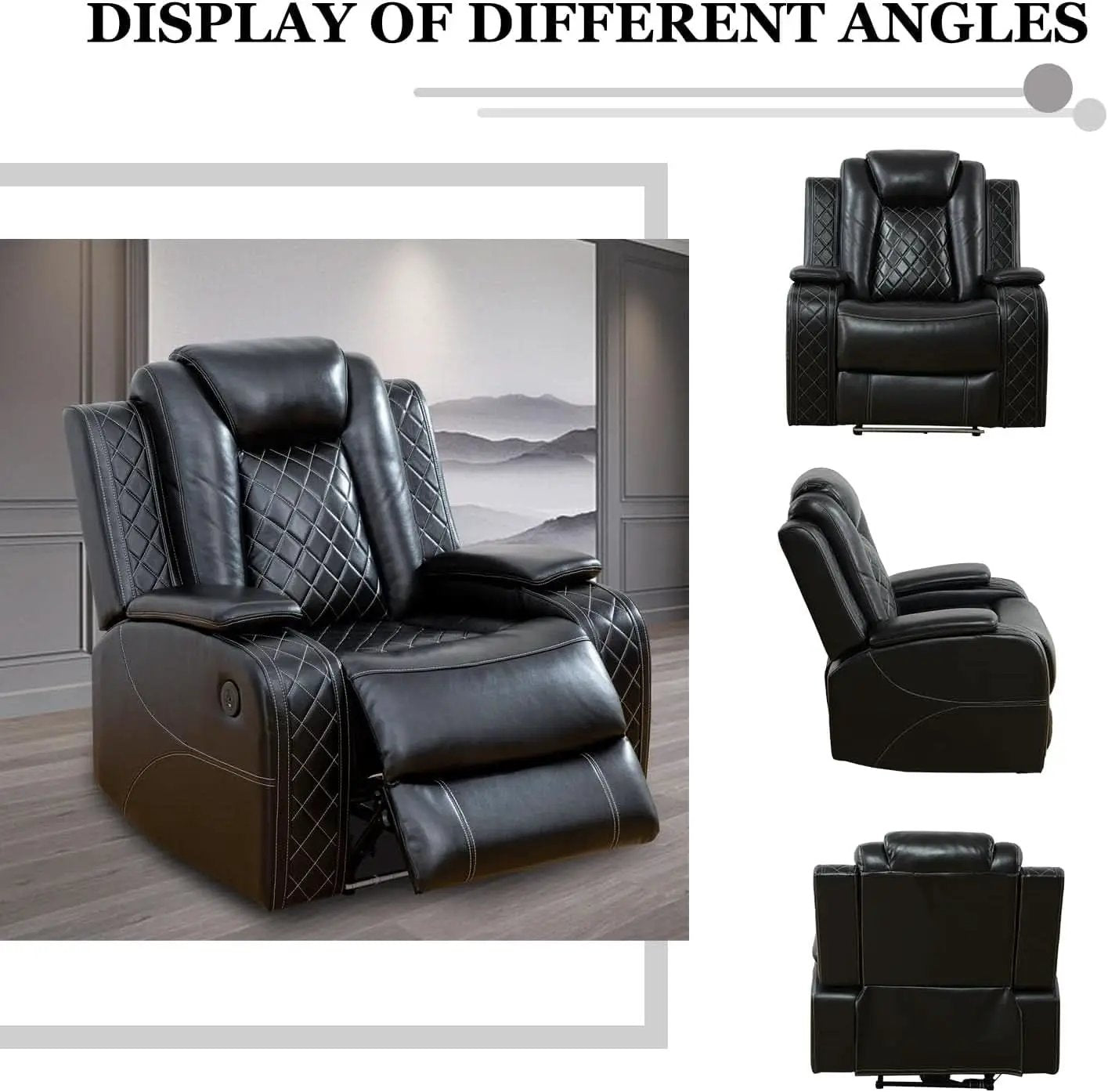 Leather Power Recliner Sofa Set With LED USB Ports Black from PriceLows™