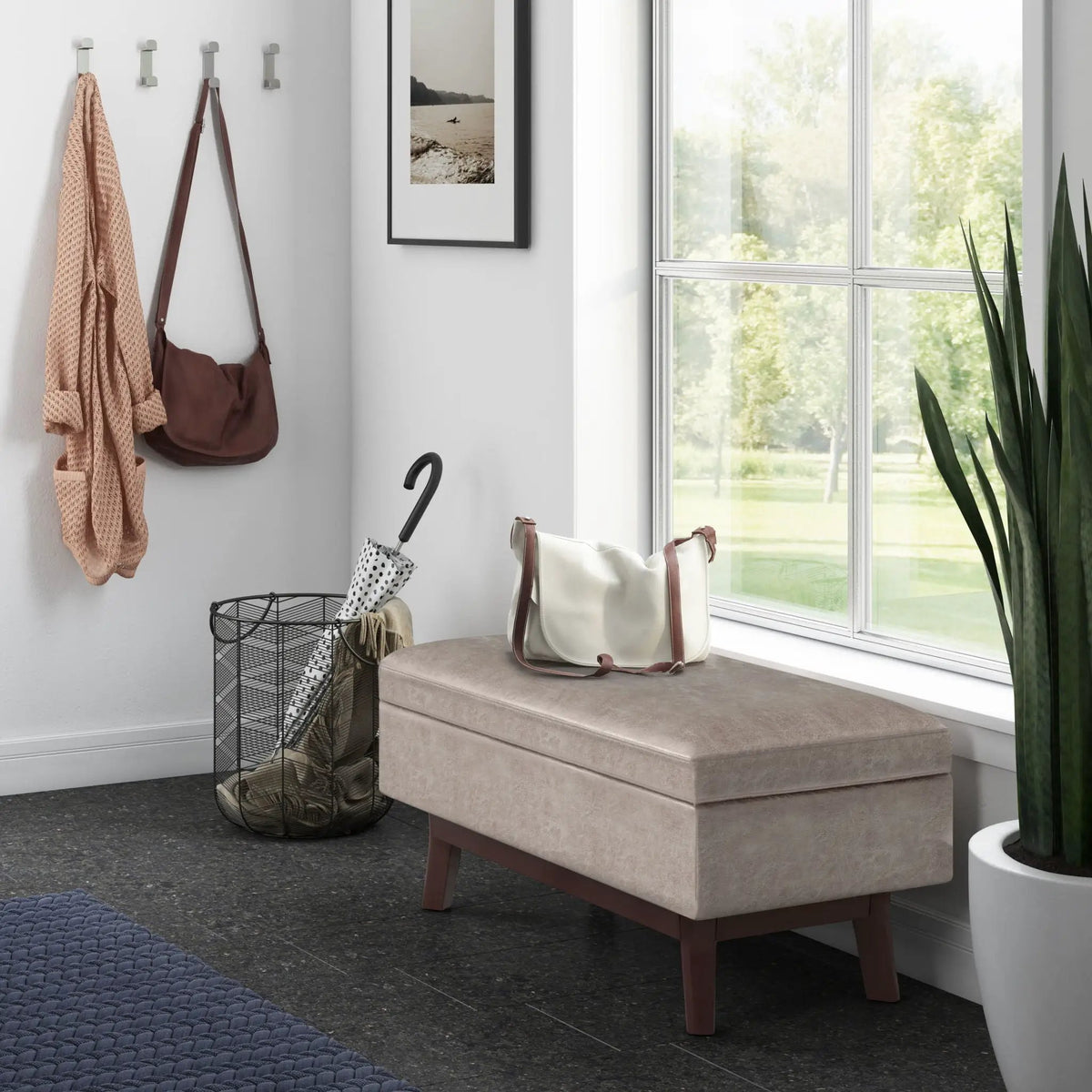 Storage Ottoman | Rectangular Design | Solid Wood Frame | Lift Top