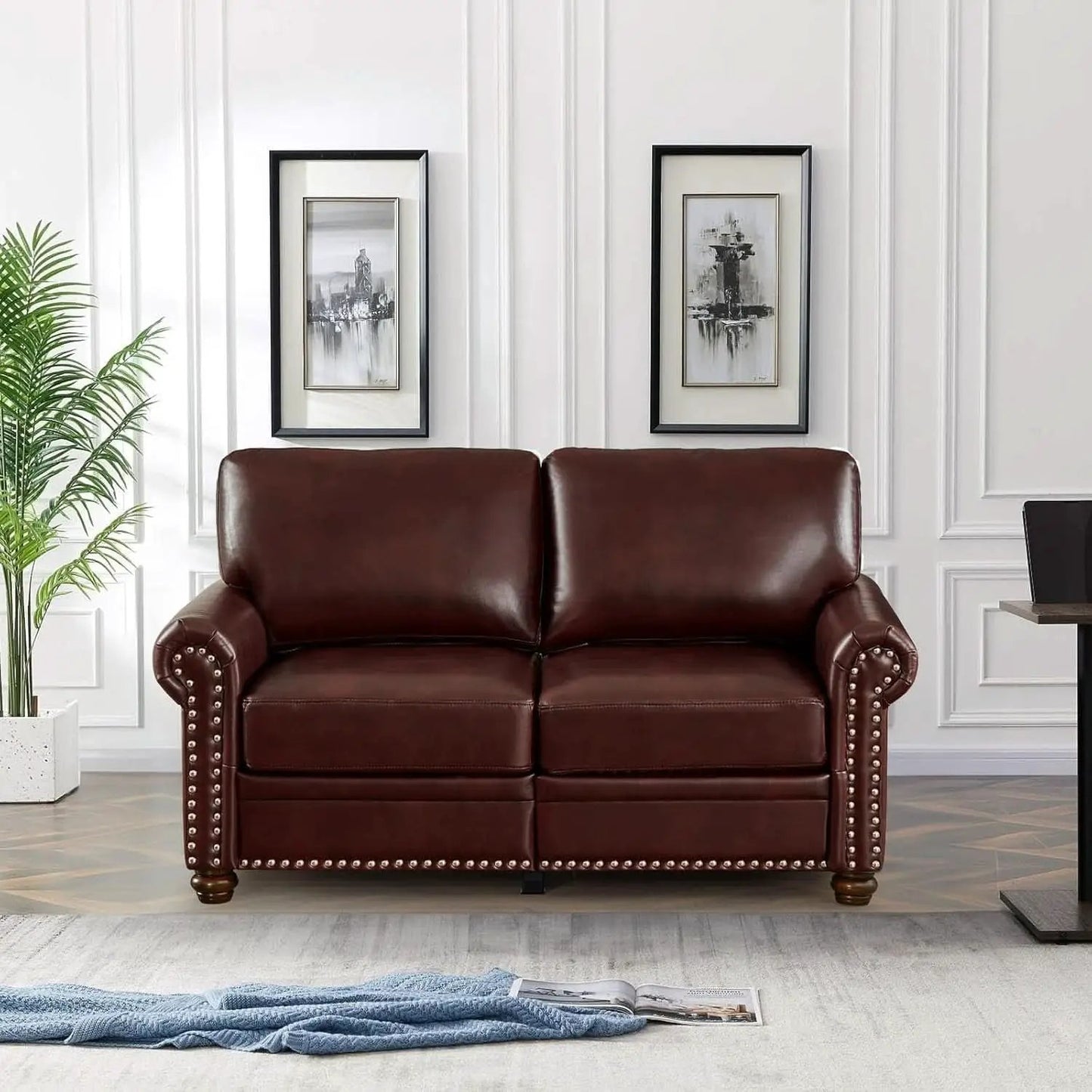 3 Piece Faux Leather Sofa Set With Storage In Burgundy Mid Century Modern Living Room from PriceLows™