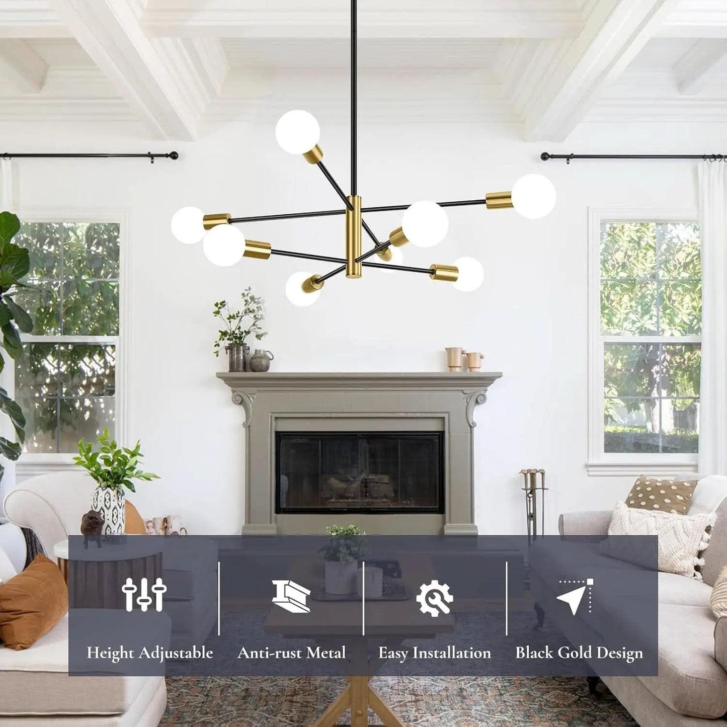Eight Light Modern Sputnik Chandelier Black And Gold from PriceLows™