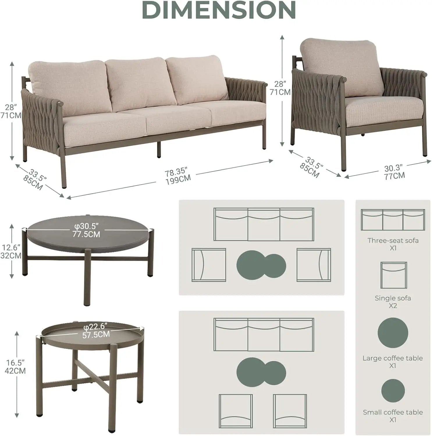 Modern 5-Piece Outdoor Sofa Set with Waterproof Cushions from PriceLows™