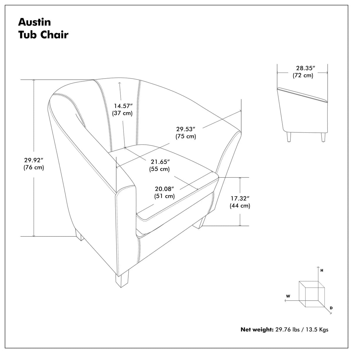 Austin Transitional Tub Chair | Curved Back | Top Stitching Detail | Kiln-Dried Wood Frame