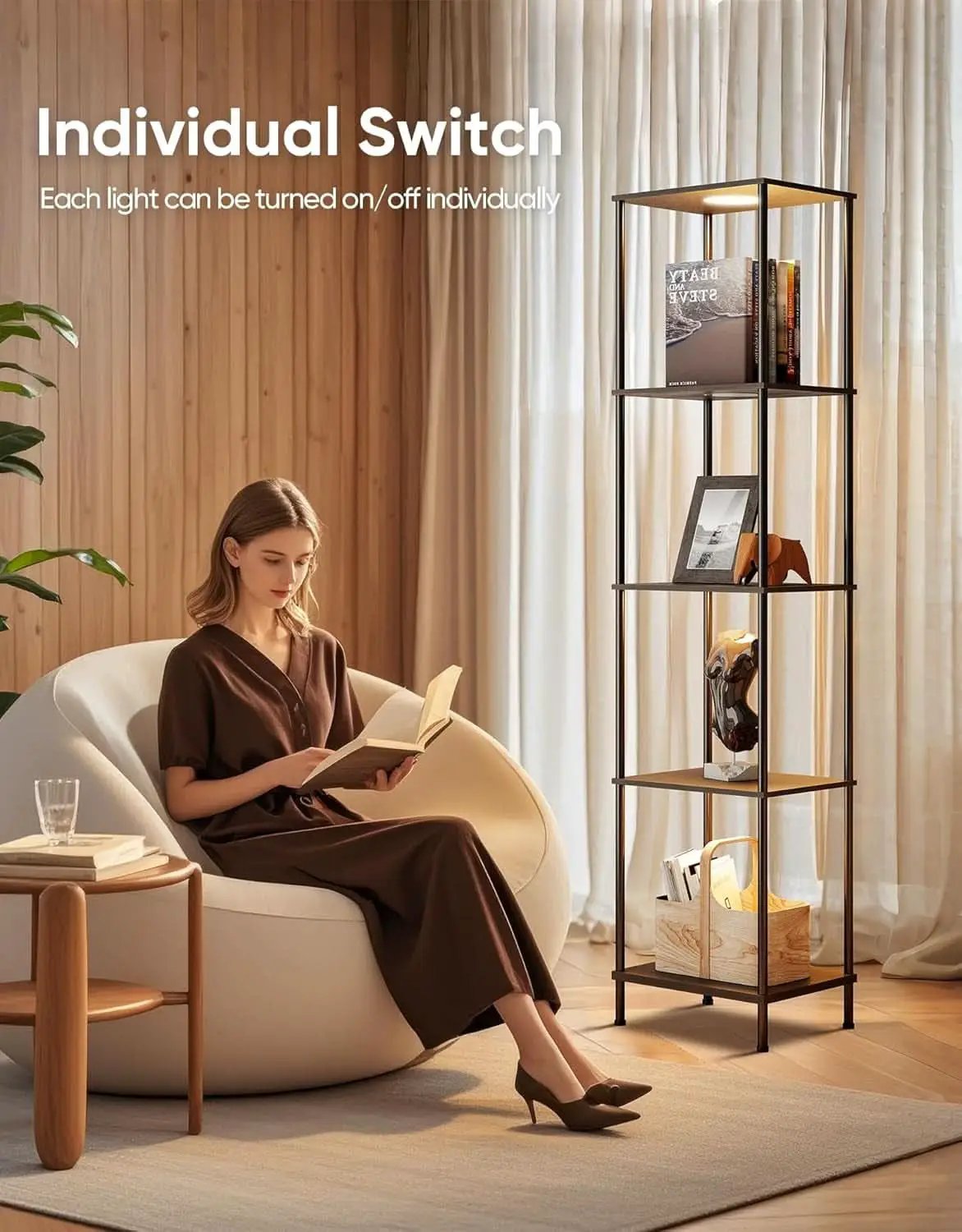 Display Shelf Floor Lamp With RGBW Light And Black Finish from PriceLows™