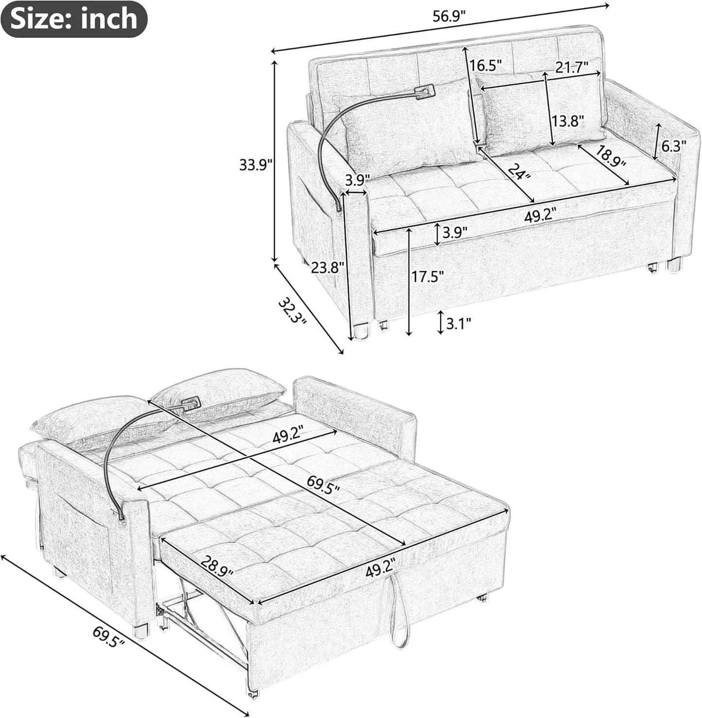 Premium Grade Ultra Chenille Sleeper Sofa With USB Ports from PriceLows™