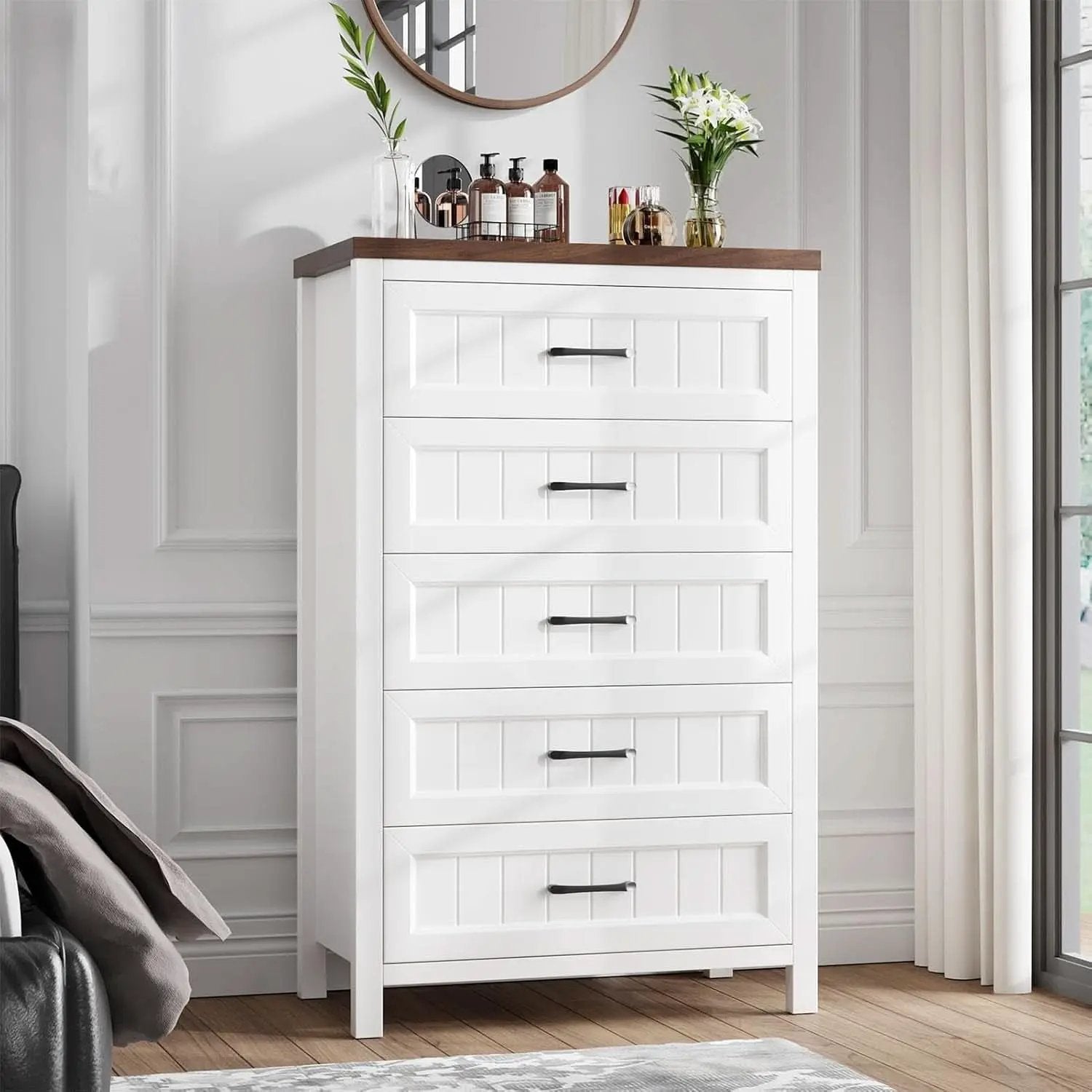 Five Drawer Dresser 44.9 Inch Tall PowderCoatWhite from PriceLows™
