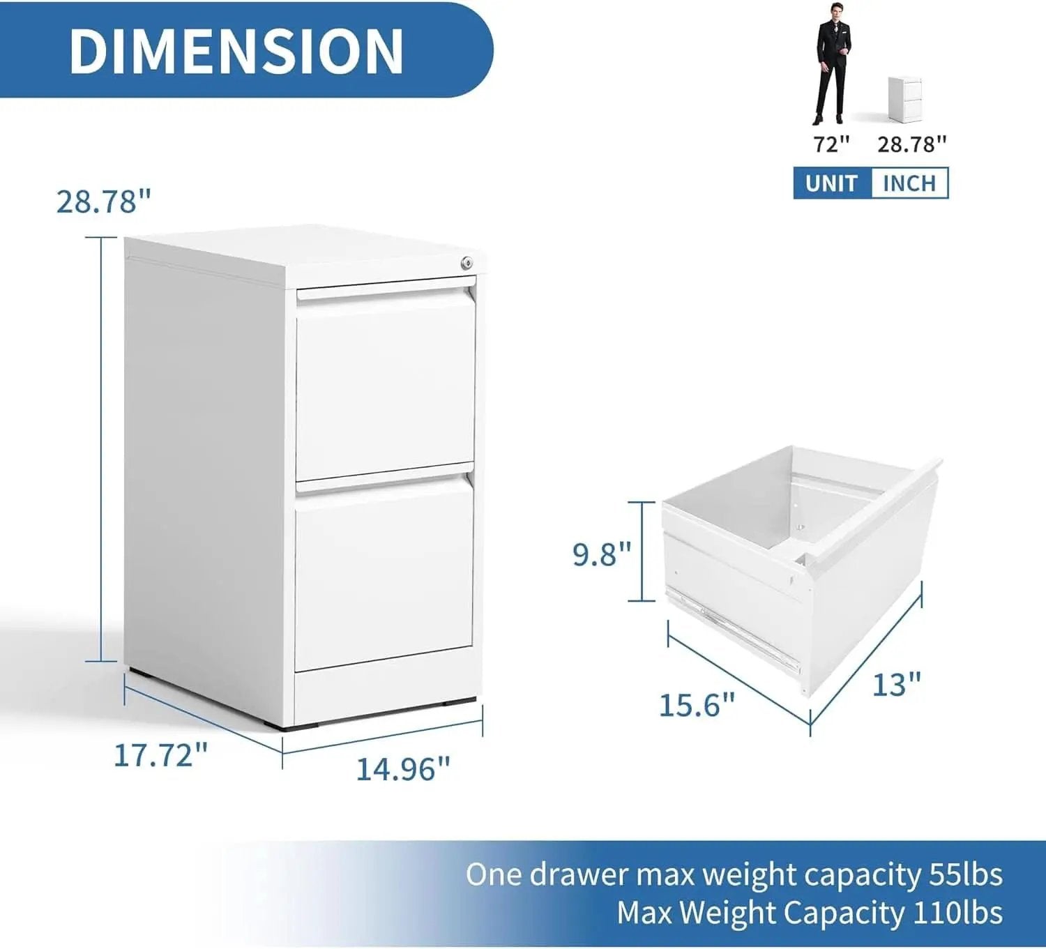 White 2 Drawer File Cabinet With Lock For Home Office Vertical Metal Filing Cabinet For Letter Legal A4 Files from PriceLows™
