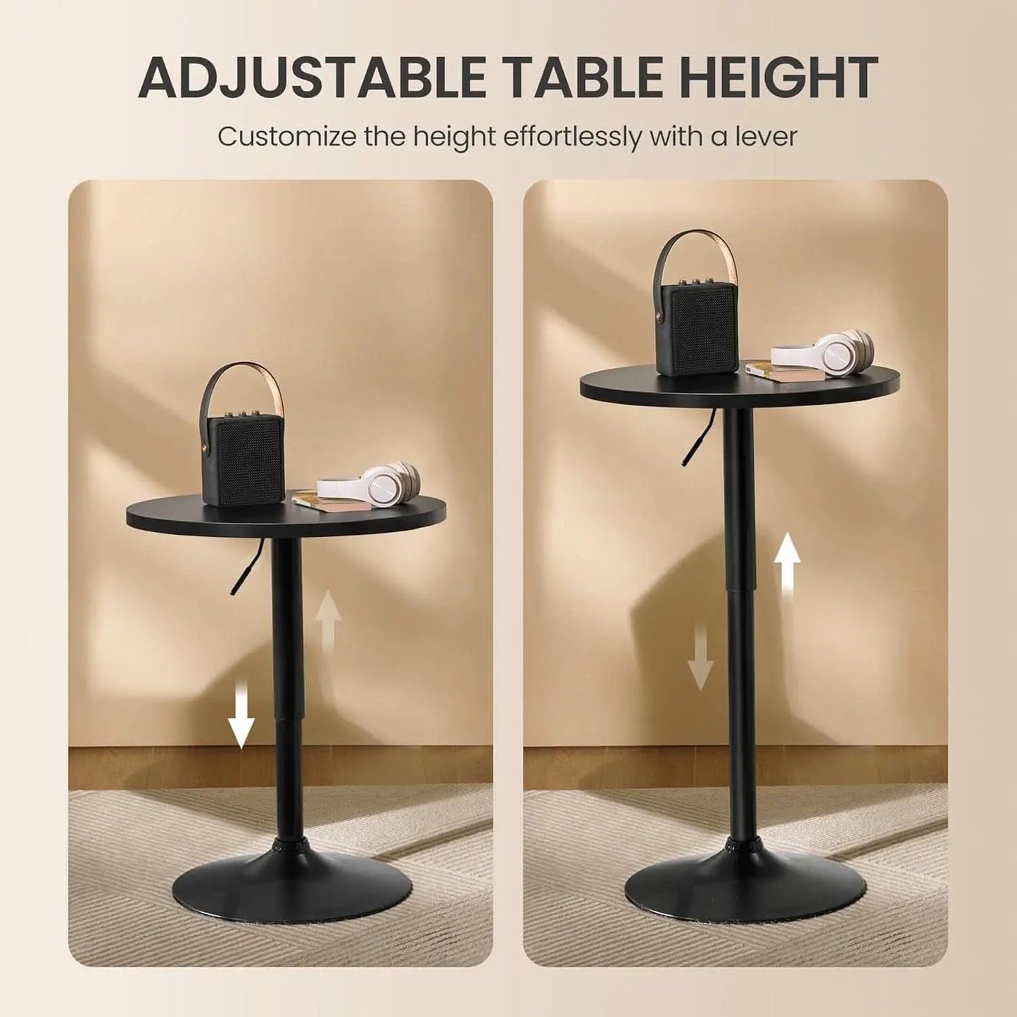 Black Circular Bar Table Featuring Adjustable Height from PriceLows™