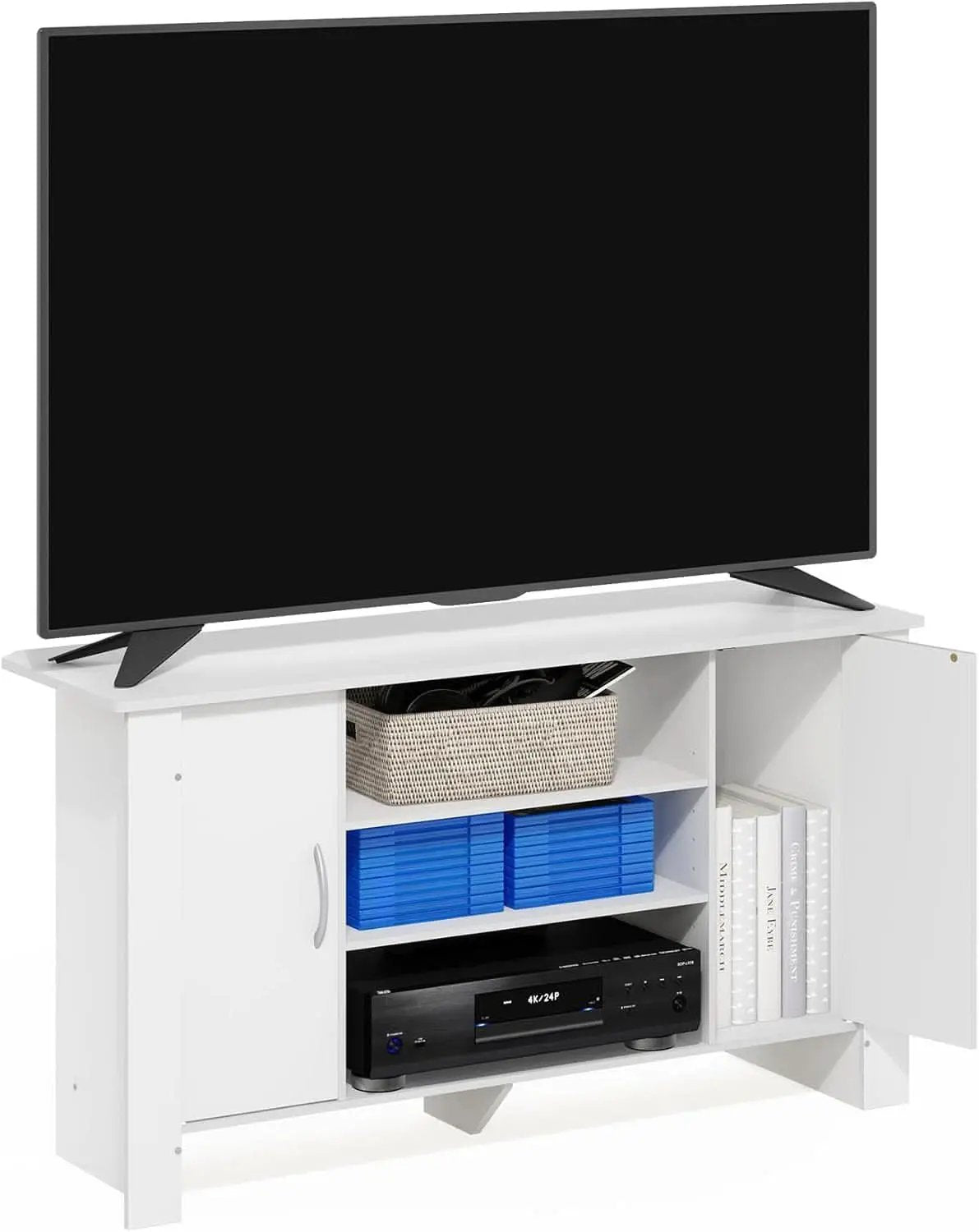 50 Inch White TV Stand With Concealed Storage And Shelves from PriceLows™