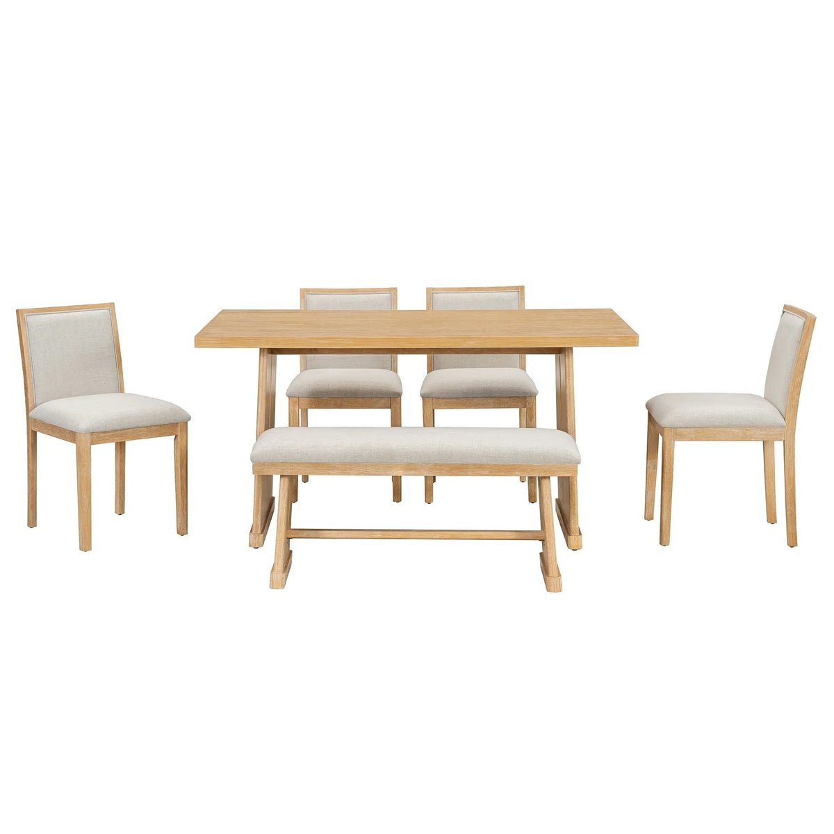 Dining Set | Rectangular Table | 4 Chairs 1 Bench | Seats 6