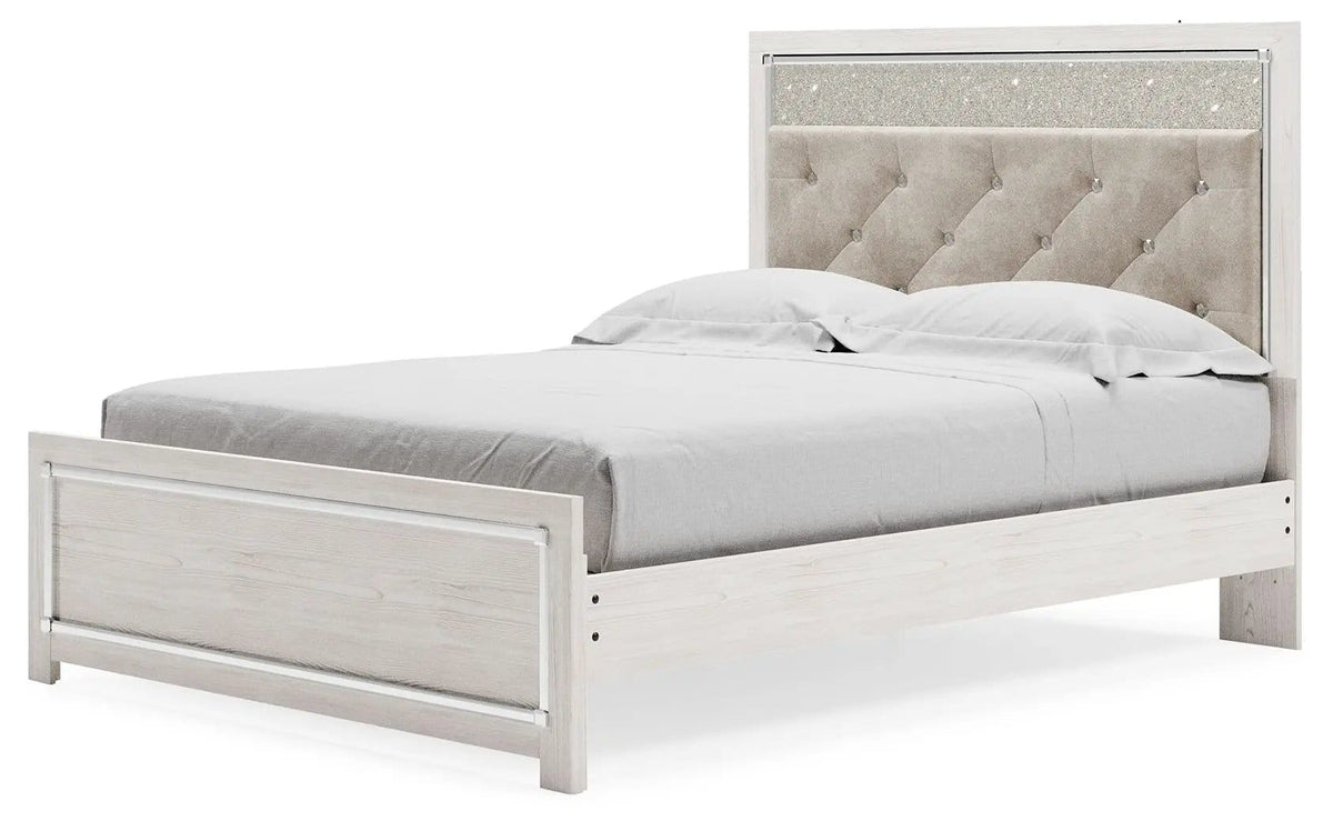 Altyra Queen Panel Bed With Roll Slats | Panel Bed | Engineered Wood & Polyester | White