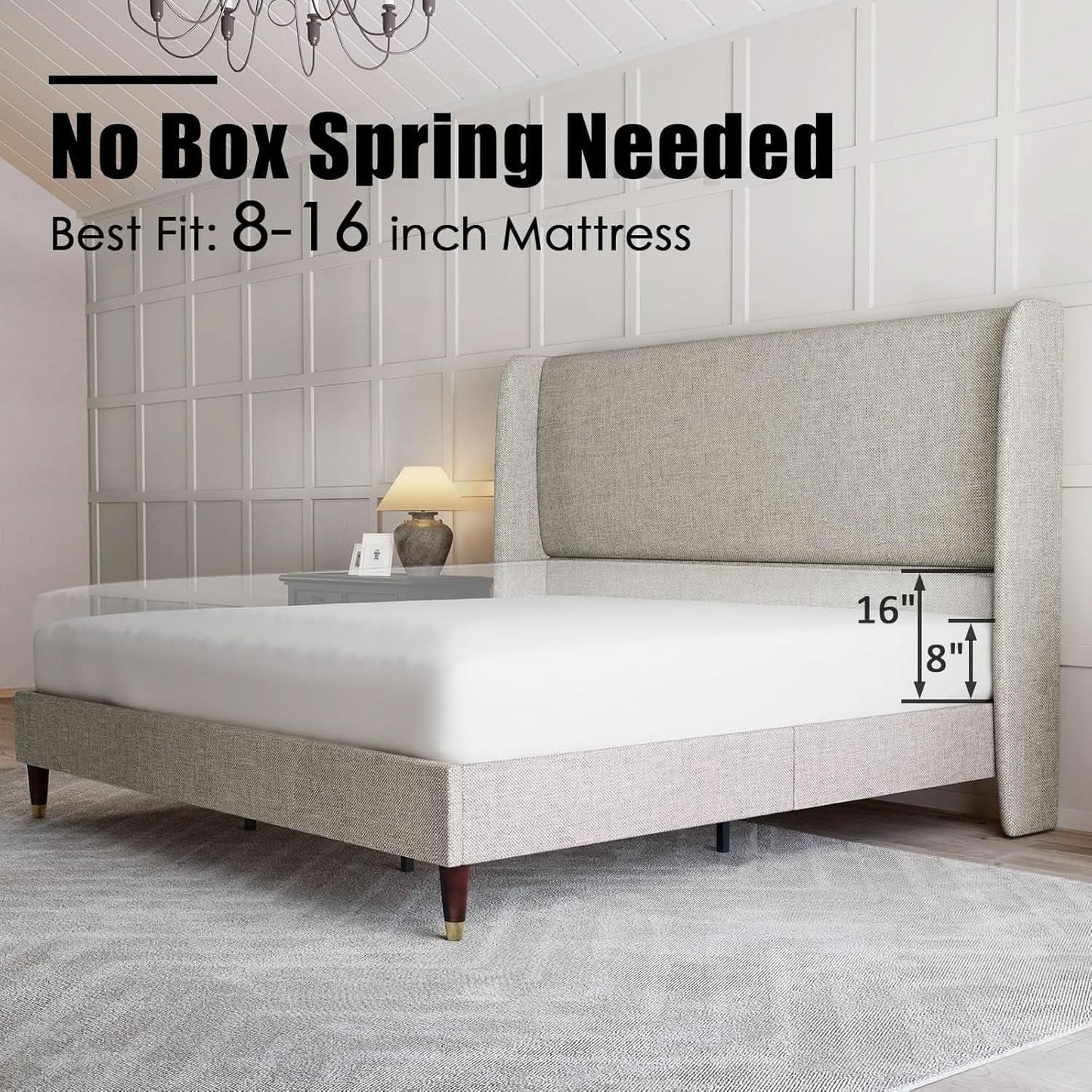 King Size Wingback Headboard Upholstered Bed Frame Khaki from PriceLows™