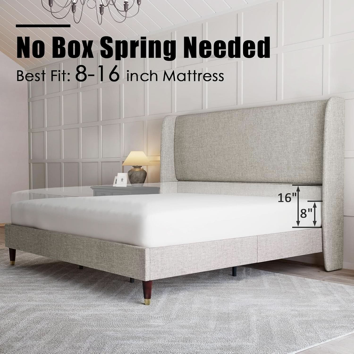 King Size Wingback Headboard Upholstered Bed Frame Khaki from PriceLows™