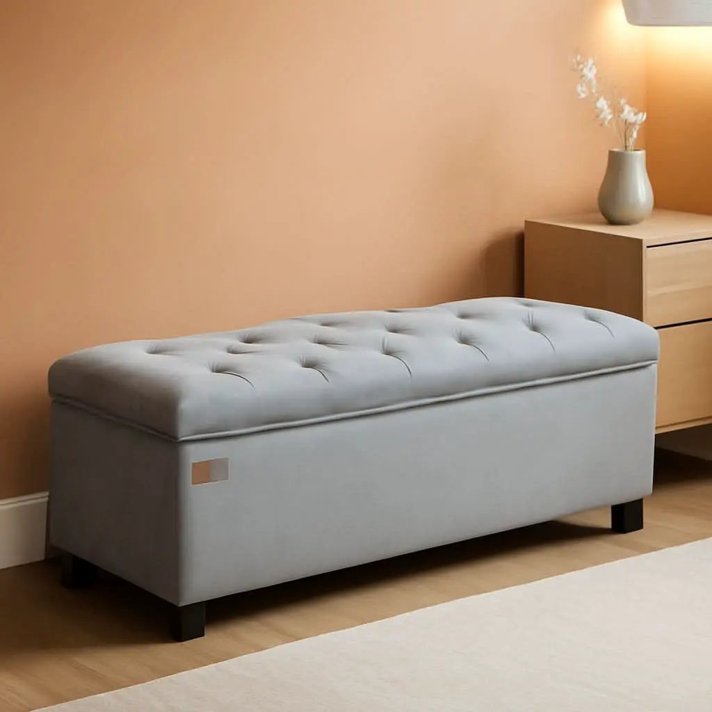 Dove Gray Velvet Storage Ottoman Bench 43 Inches Length from PriceLows™