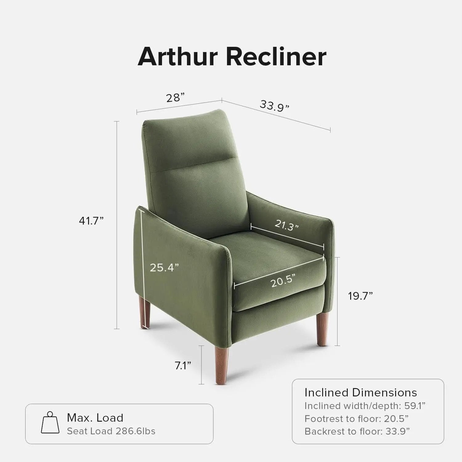 Arthur Olive Green Velvet Recliner Chair With 3 Positions from PriceLows™