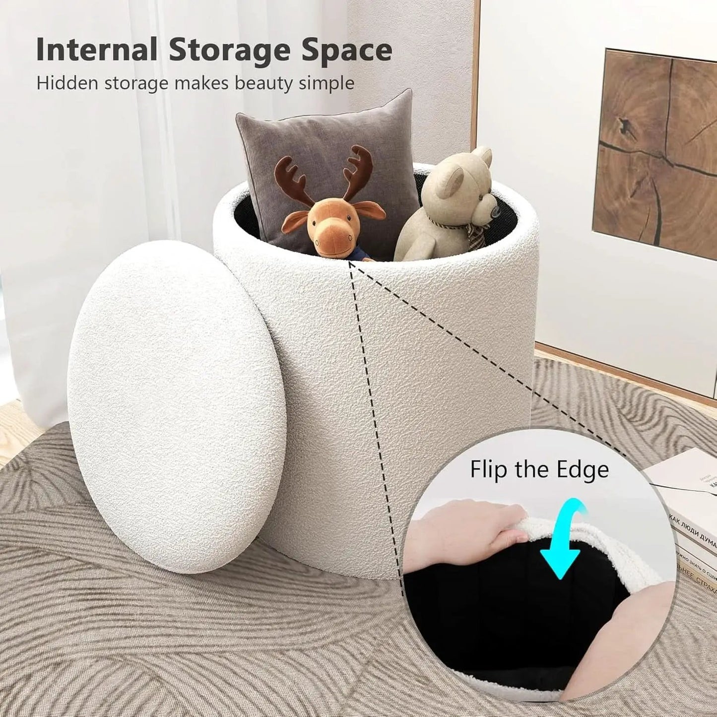 White Storage Ottoman Pouf With Hidden Compartment from PriceLows™