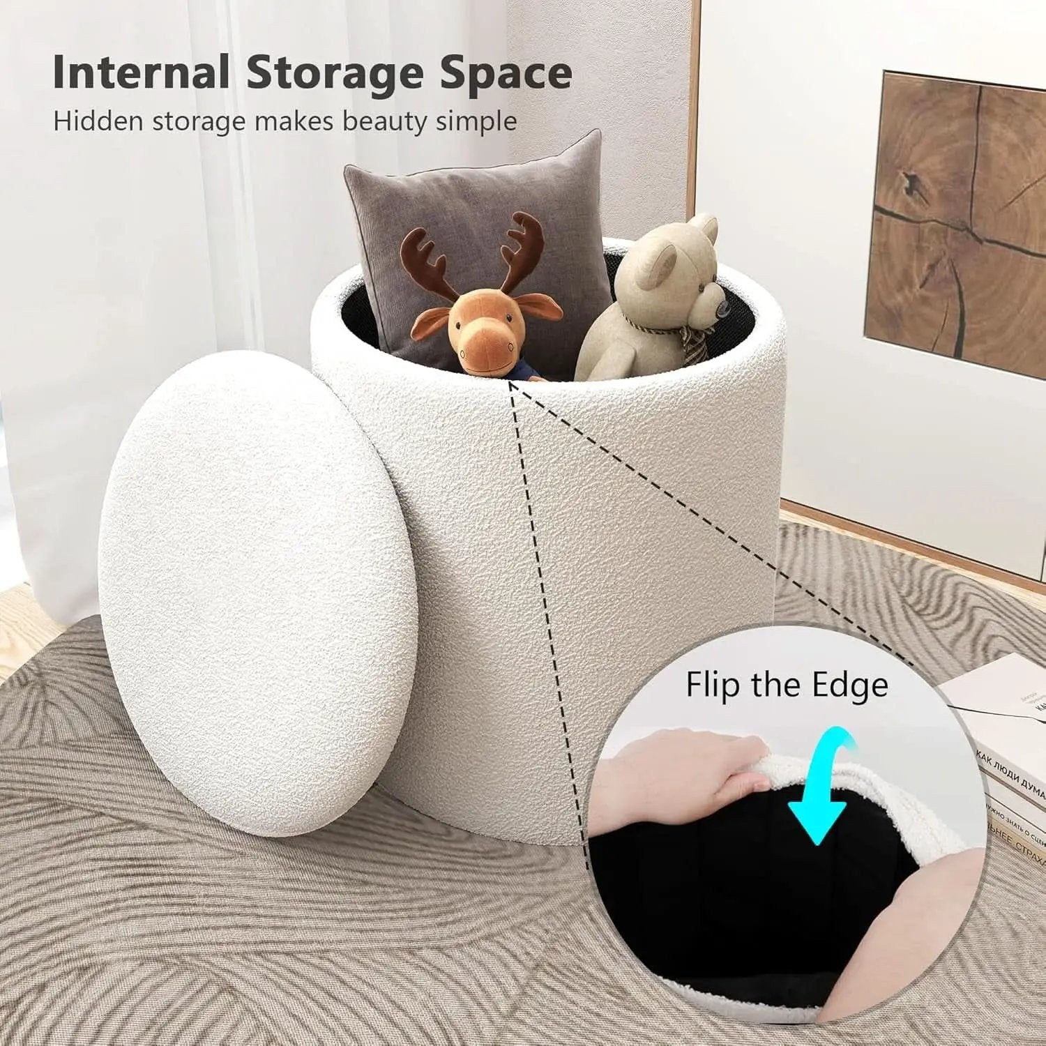 White Storage Ottoman Pouf With Hidden Compartment from PriceLows™