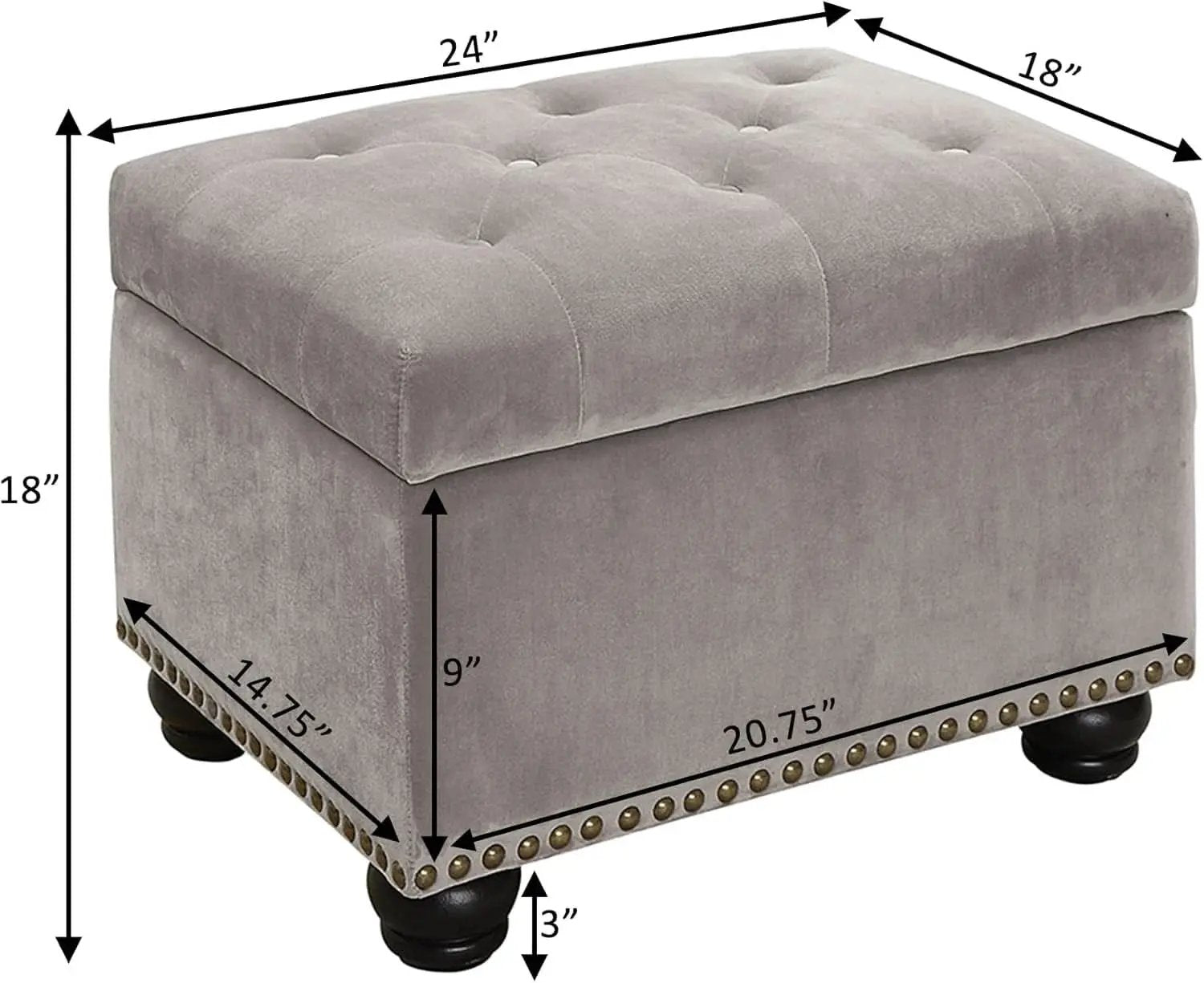 24 Inch Velvet Textured Light Taupe Storage Ottoman from PriceLows™
