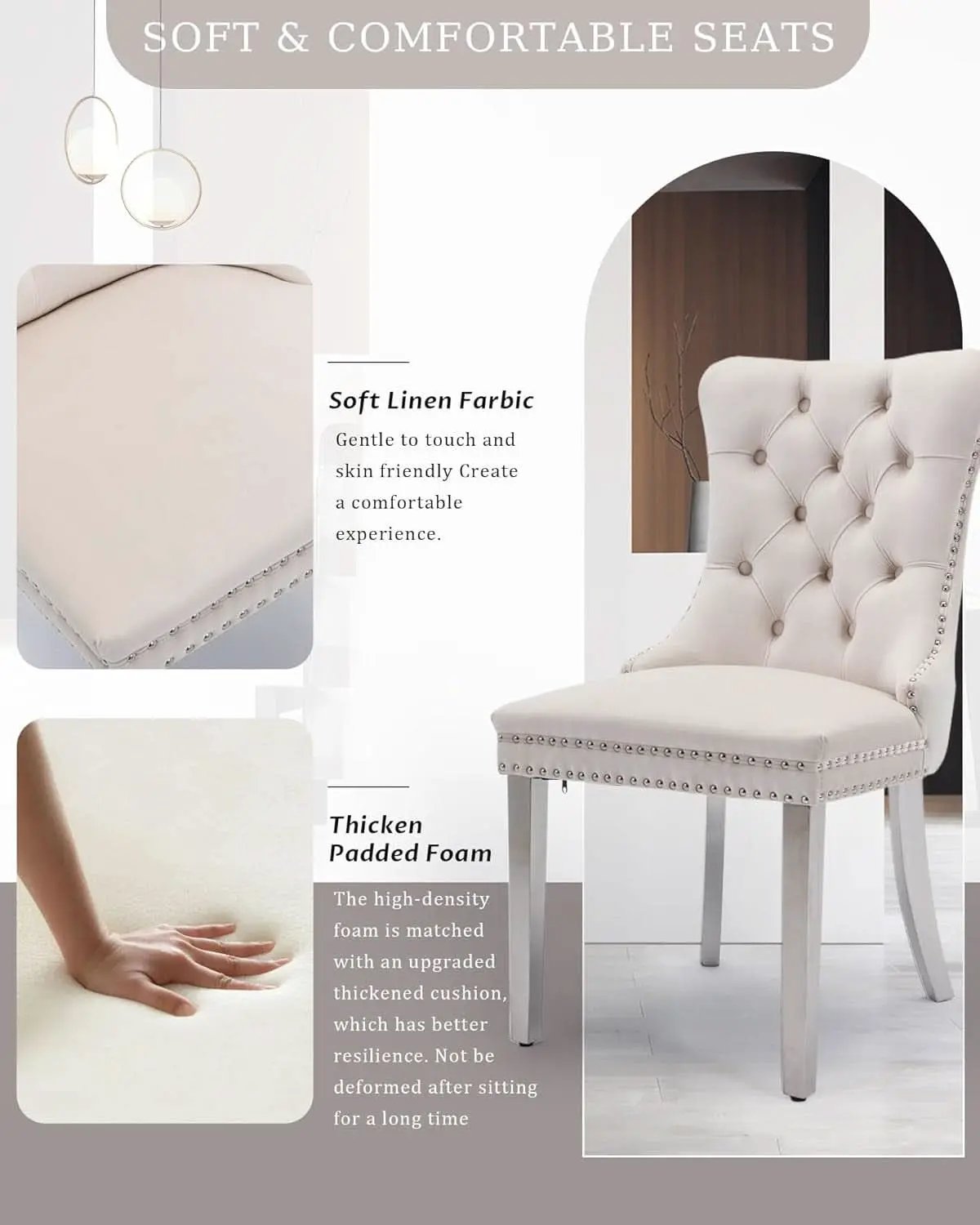 Velvet Dining Chairs Set Of 2 Beige Tufted Upholstered from PriceLows™