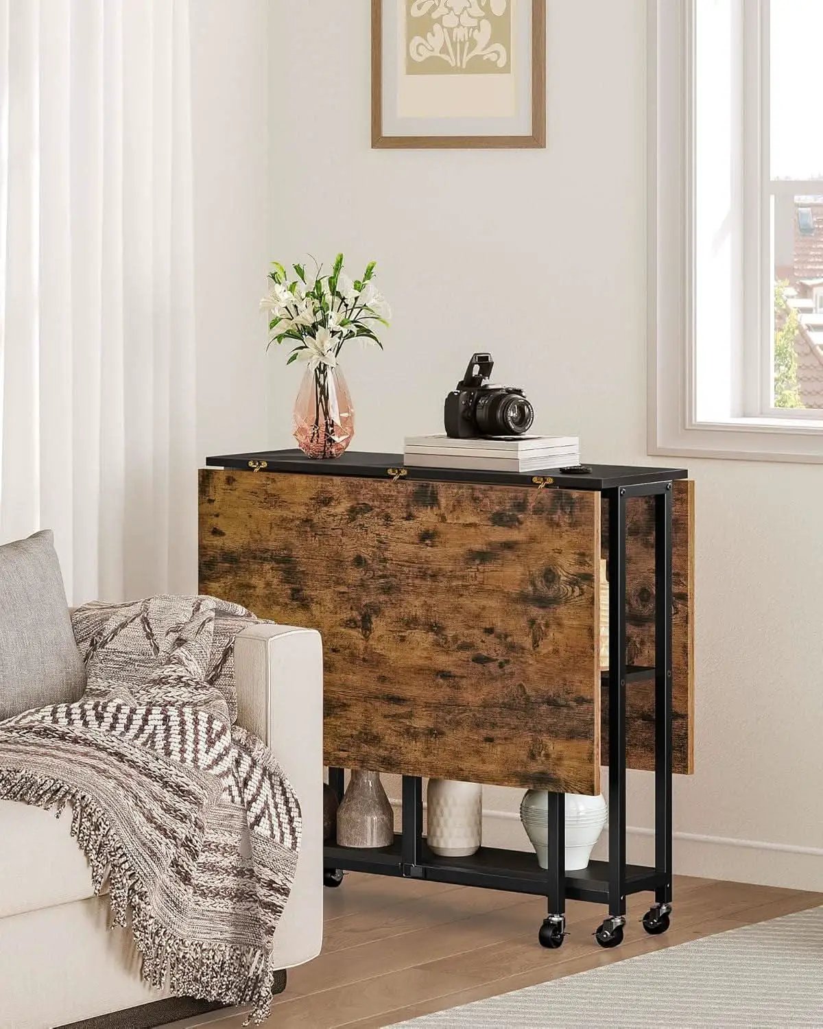 Rustic Brown Expandable Folding Dining Table With 6 Wheels from PriceLows™