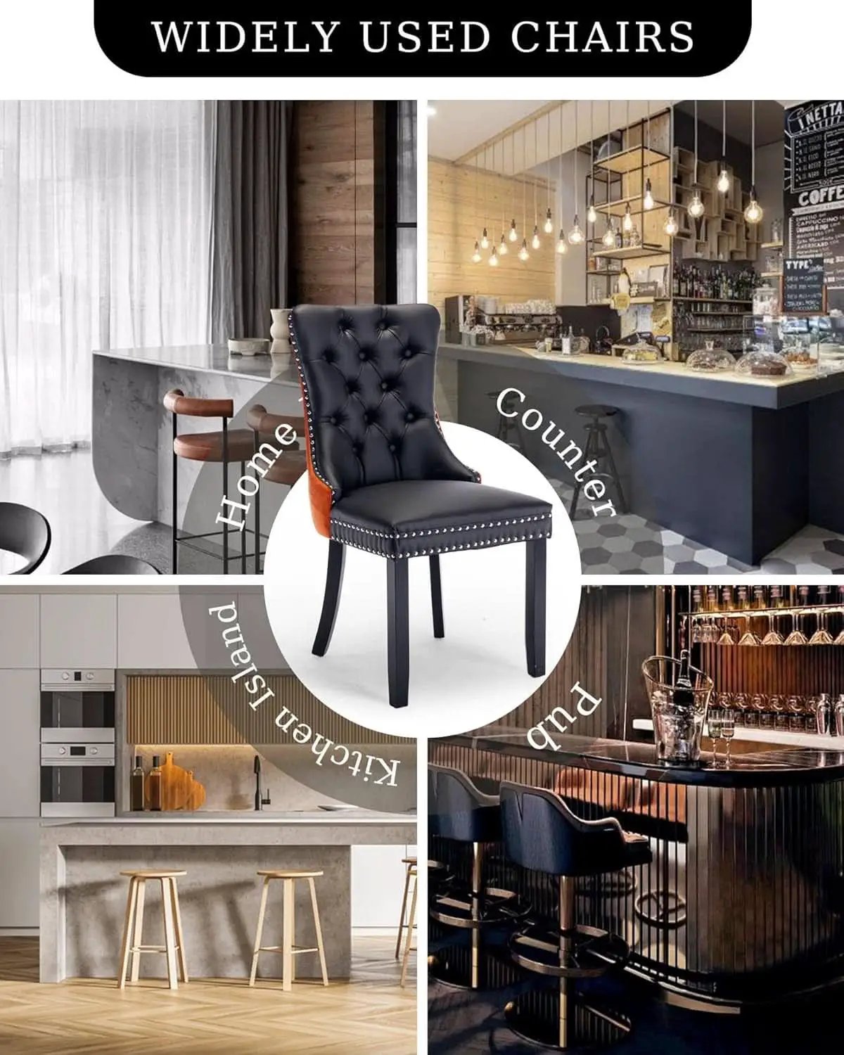 Leather Dining Chair Set Of 2 Tufted Black And Orange from PriceLows™