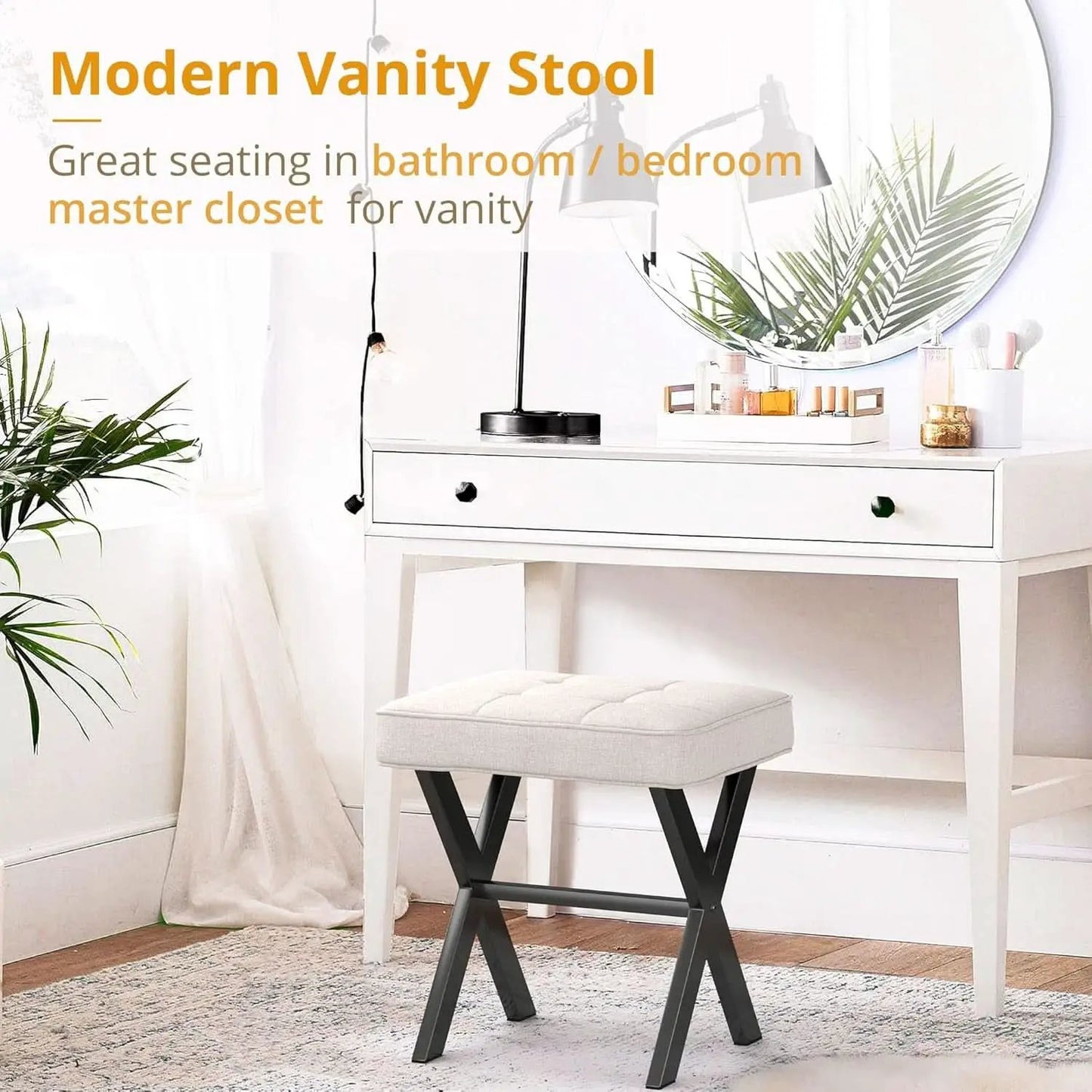 Linen Vanity Ottoman Foot Stool 16.9x12.9x18 Inches from PriceLows™