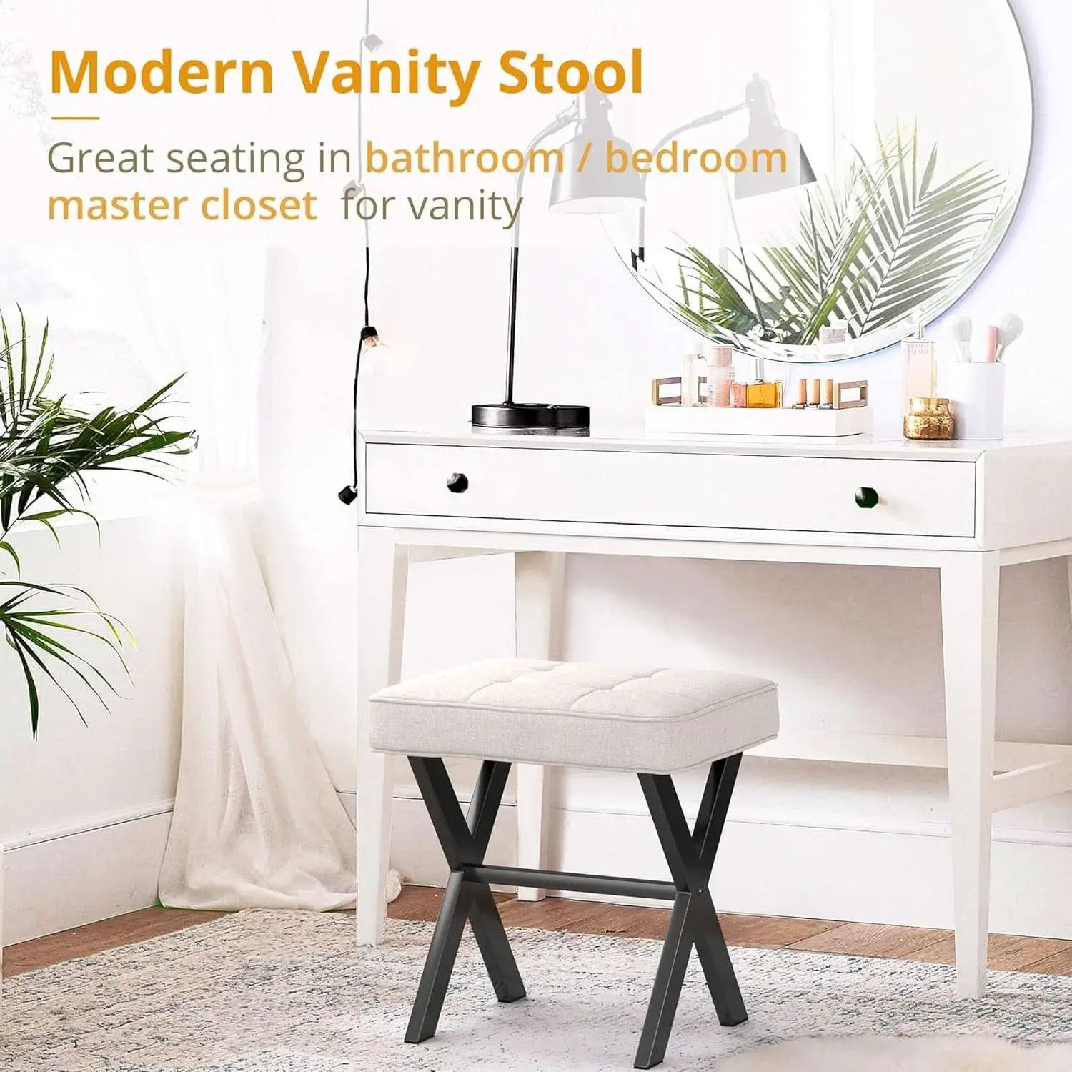 Linen Vanity Ottoman Foot Stool 16.9x12.9x18 Inches from PriceLows™