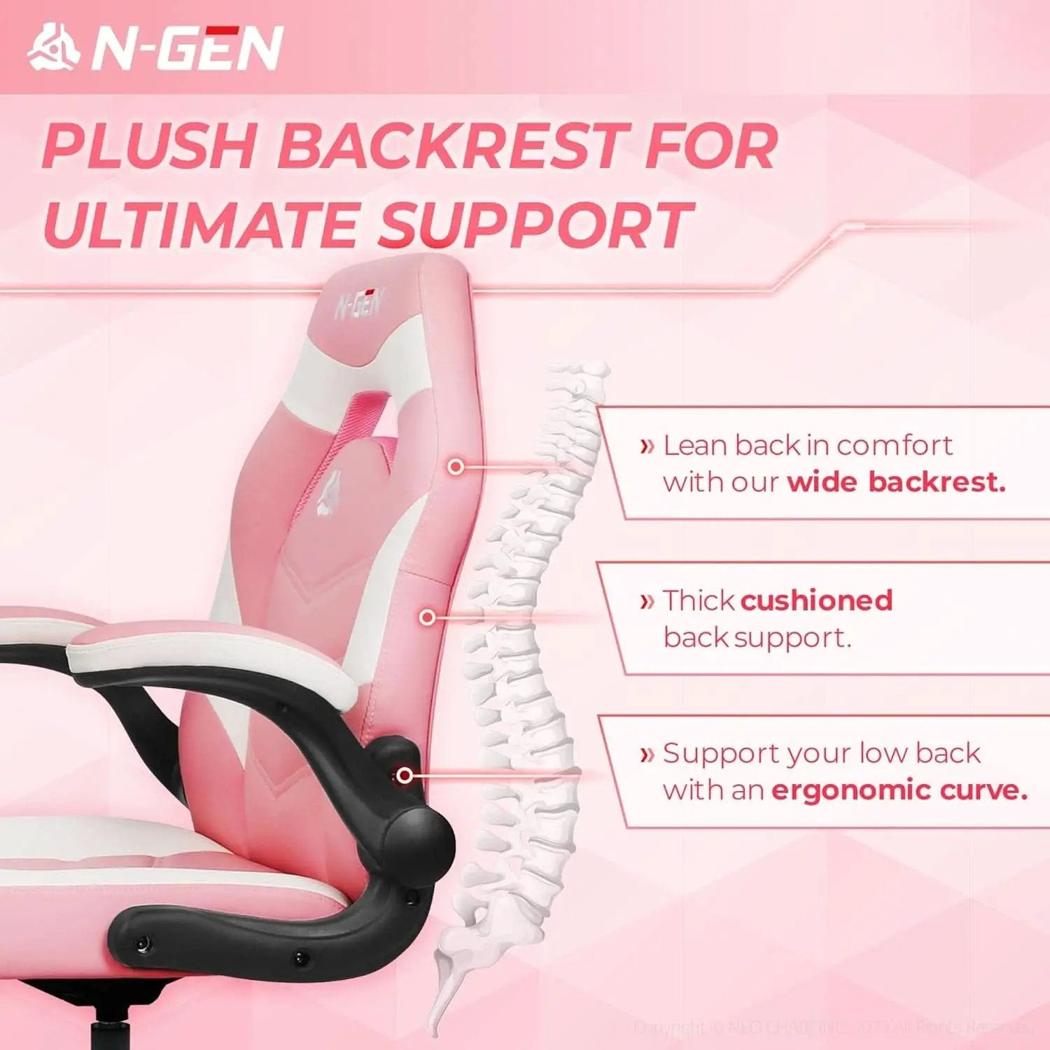 Pink Ergonomic Gaming Chair With Adjustable Lumbar Support from PriceLows™