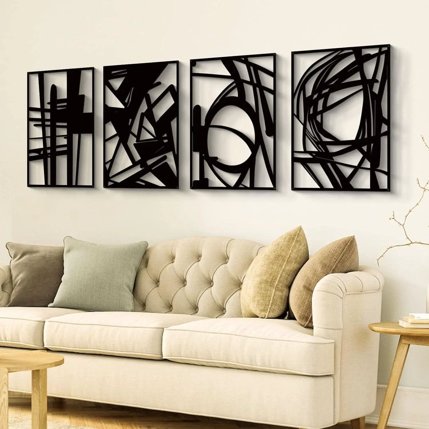 Black Abstract Metal Wall Art 4 Pack Minimalist 3D from PriceLows™