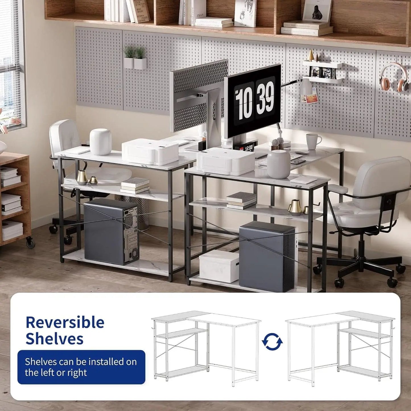 43 Inch L Shaped Computer Desk White Marble Home Office from PriceLows™