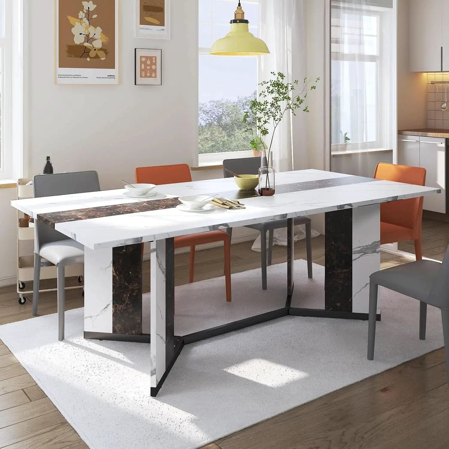 71 Inch Marble Top Dining Table For Home Kitchen Modern from PriceLows™