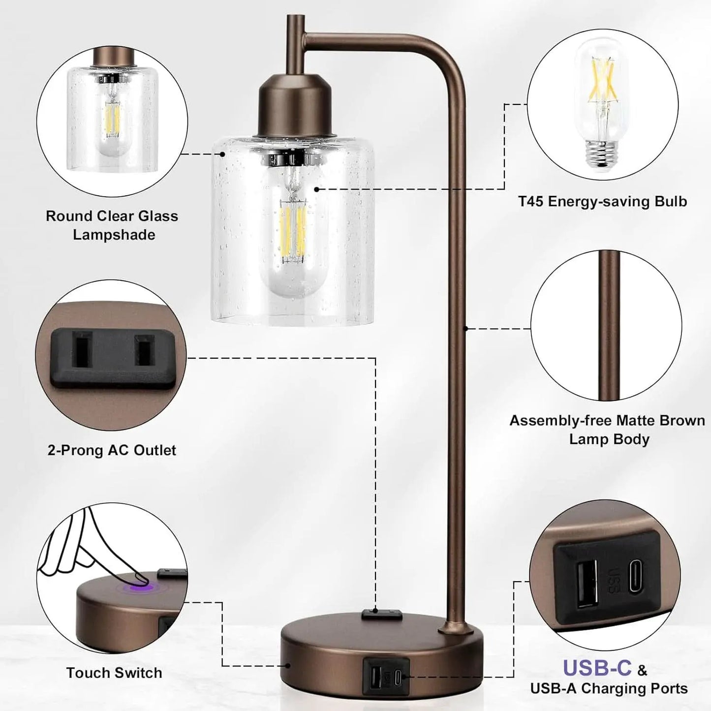Brown Table Lamps 3-Way Dimmable With USB Ports Set Of 2 from PriceLows™