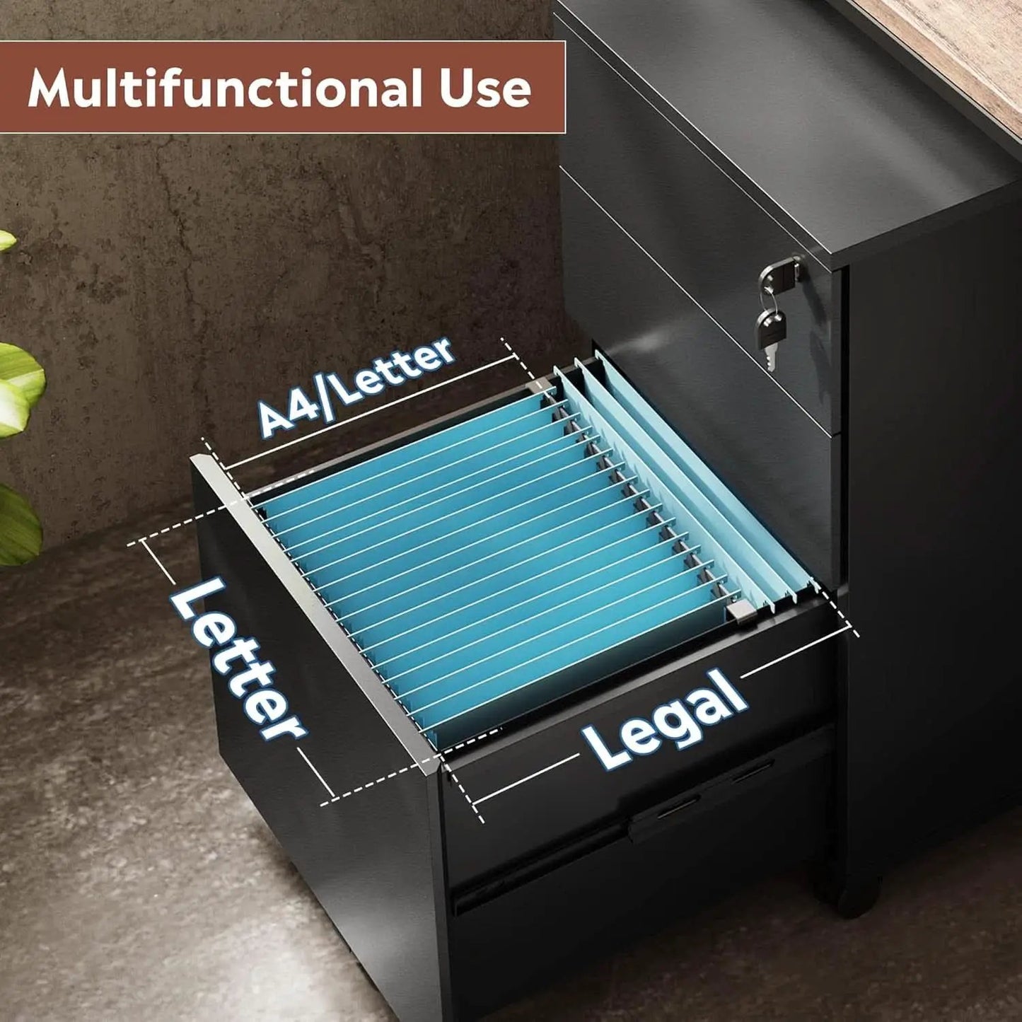 3 Drawer Lockable File Cabinet Under Desk Rolling Black Fits Letter Legal A4 Folders from PriceLows™