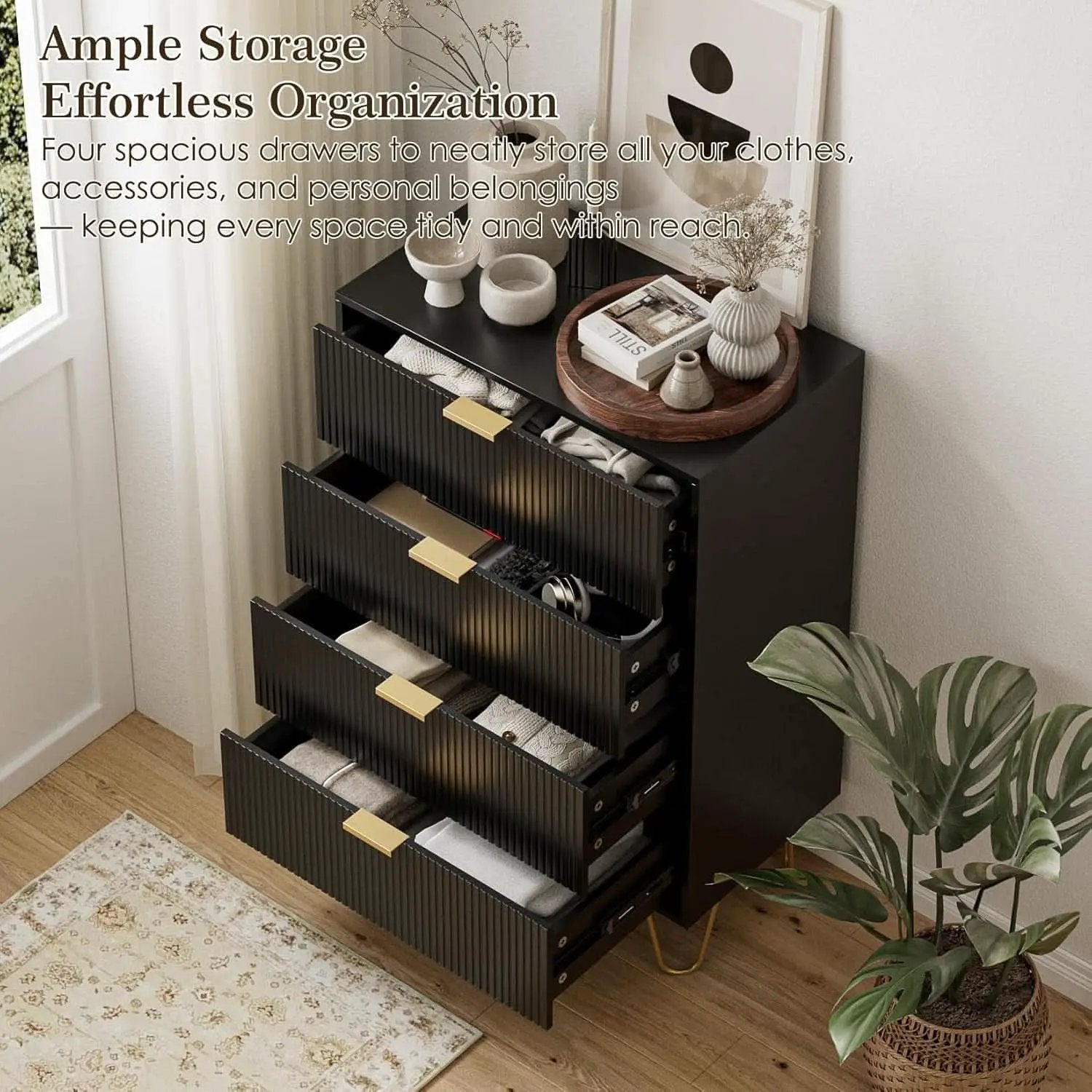 Four Drawer Dresser With Industrial Metal Legs Black from PriceLows™