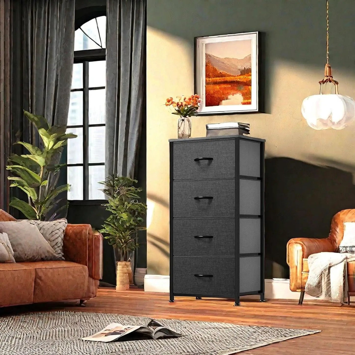 Storage Tower With Four Drawers Fabric Dresser Unit from PriceLows™