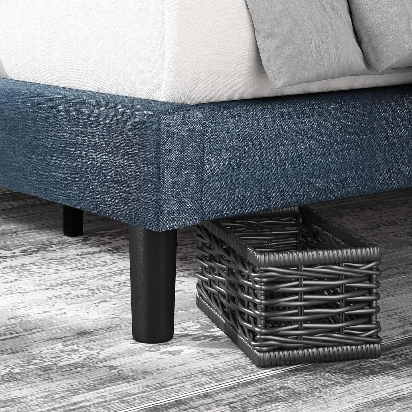 Omkaram Navy Upholstered Platform Bed Frame No Box Spring from PriceLows™